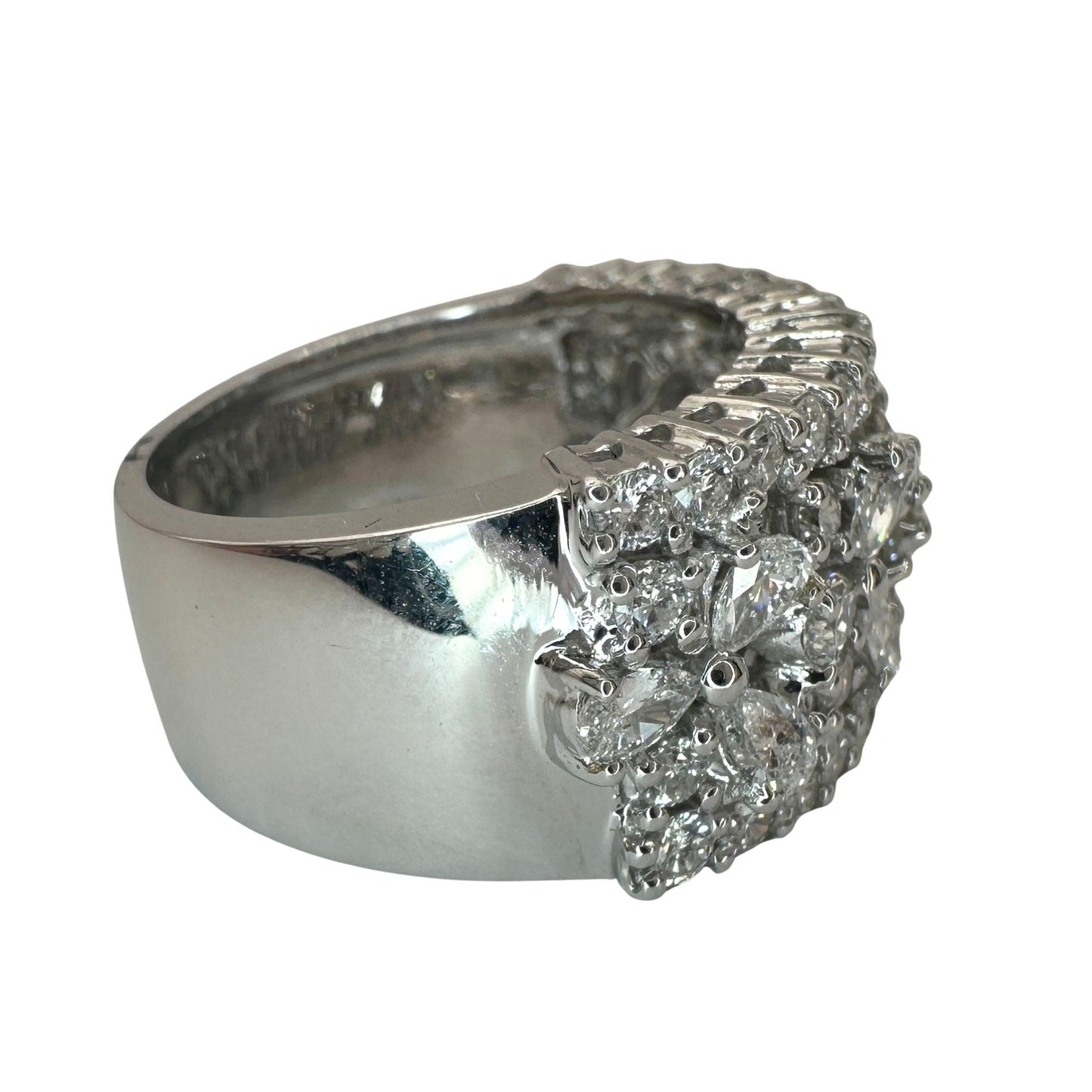 18k Diamond Wide Band Ring with Pear Shape Accents