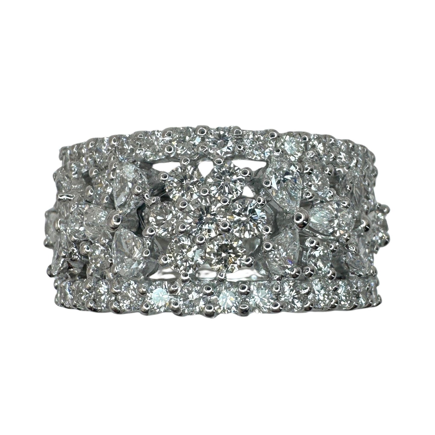 18k Diamond Wide Band Ring with Pear Shape Accents