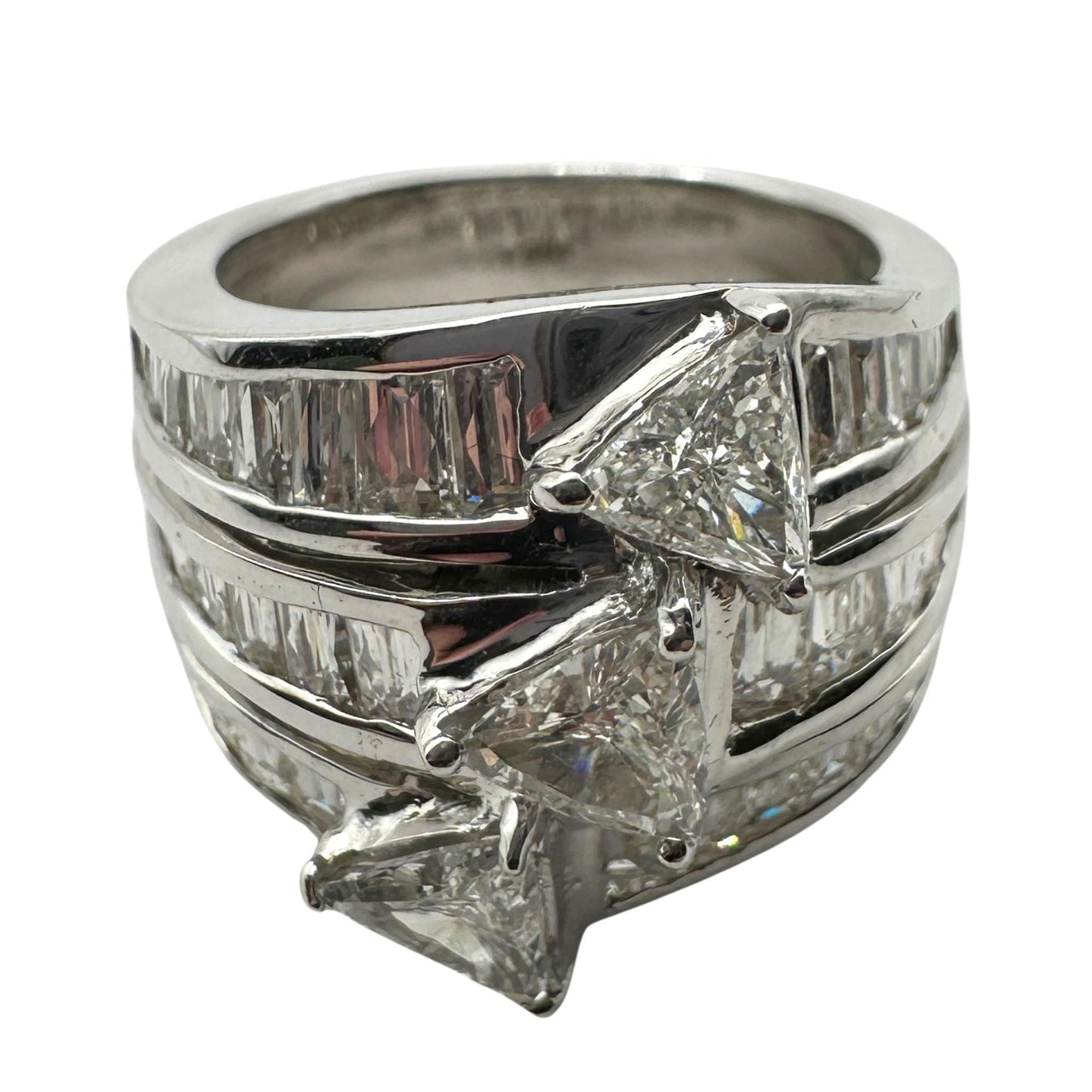 18k Baguette and Trillion Cut Diamond Wide Band Ring