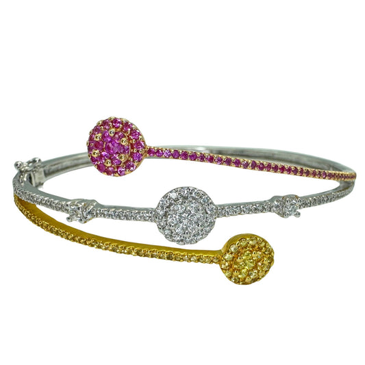 18k Diamond, Pink and Yellow Sapphire Bangle Bracelet.