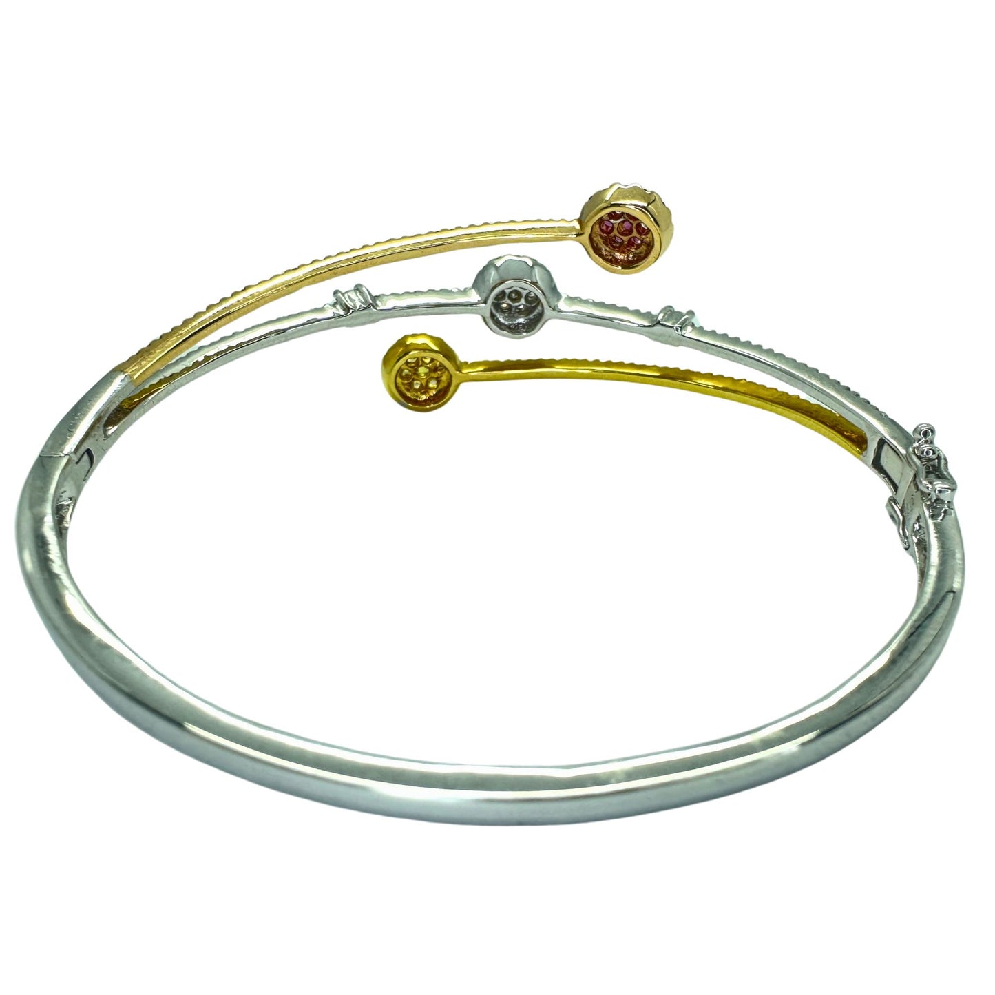 18k Diamond, Pink and Yellow Sapphire Bangle Bracelet.