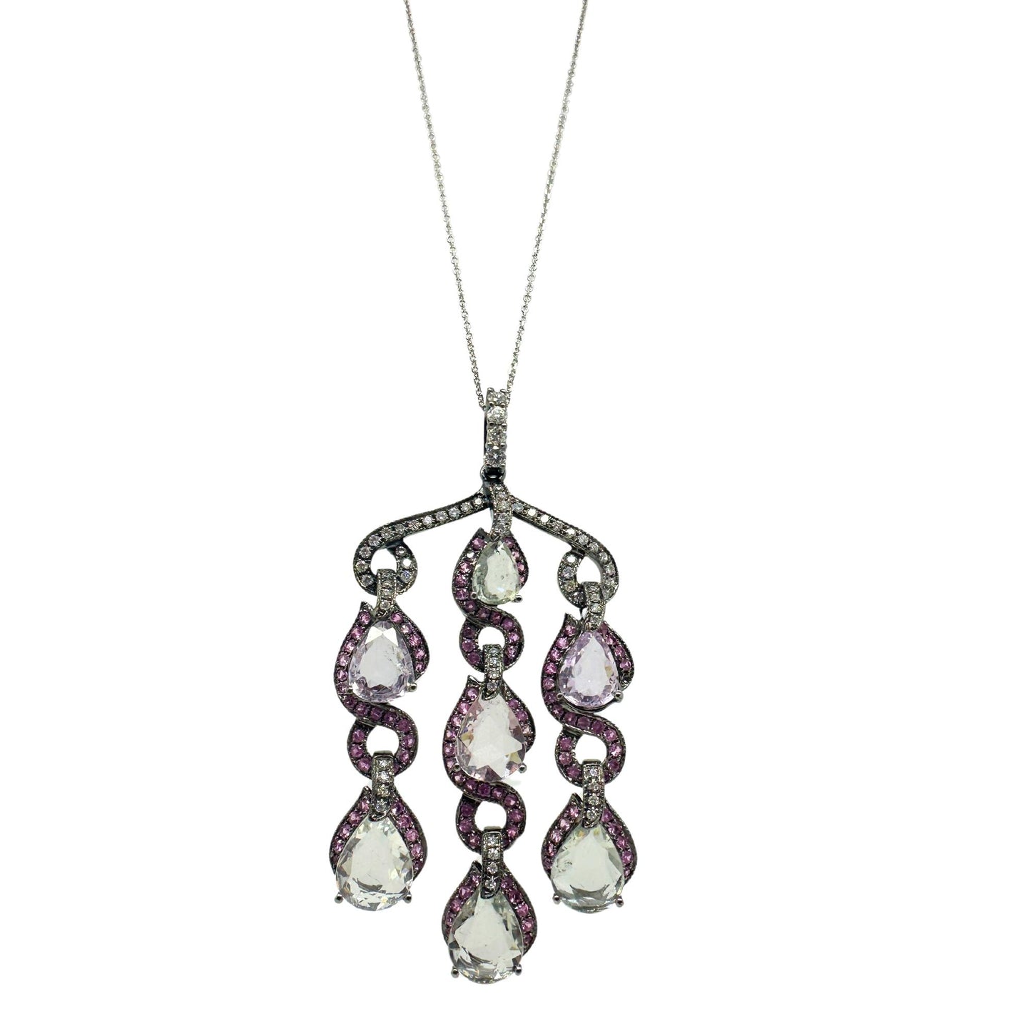 18k Diamond and Multi Color Sapphire Pendant Necklace with 14k Chain