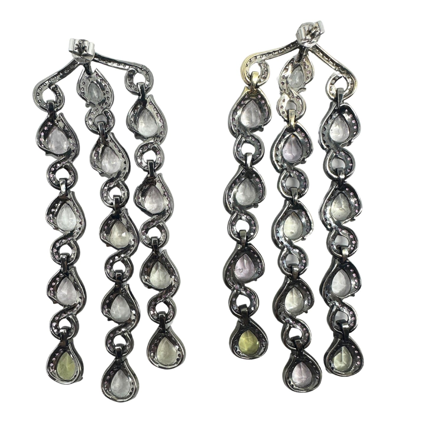 18K Diamond and Multi Color Sapphire Drop Earrings