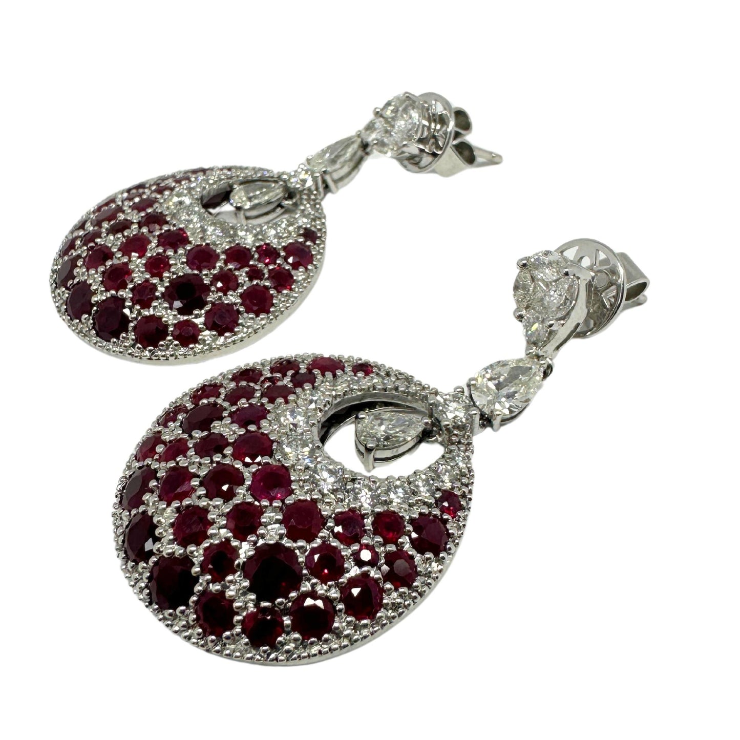 18K White Gold Diamond and Ruby Earrings