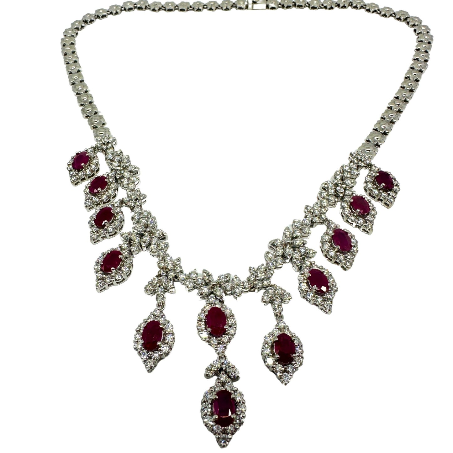 18K White Gold Diamond and Ruby Necklace