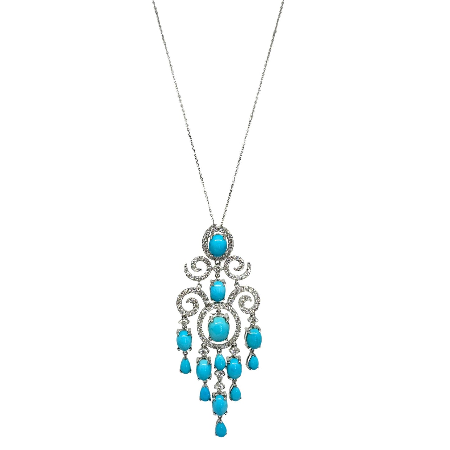 18k Diamond and Turquoise Necklace with 14k Chain