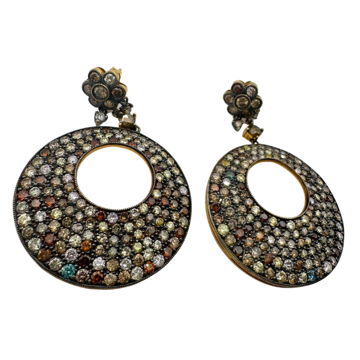 18K Yellow Gold Multicolor Diamond Earrings