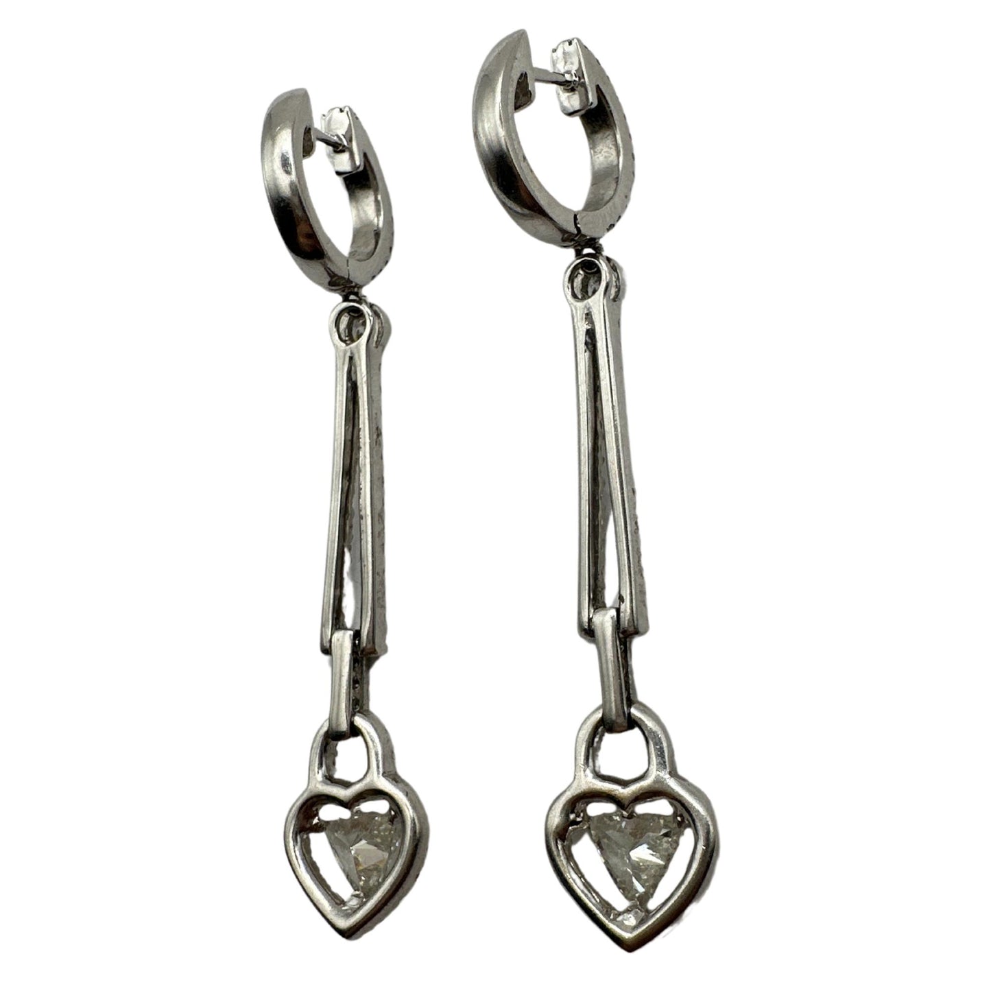 18K White Gold Trillion Cut Diamond Heart Drop Earrings