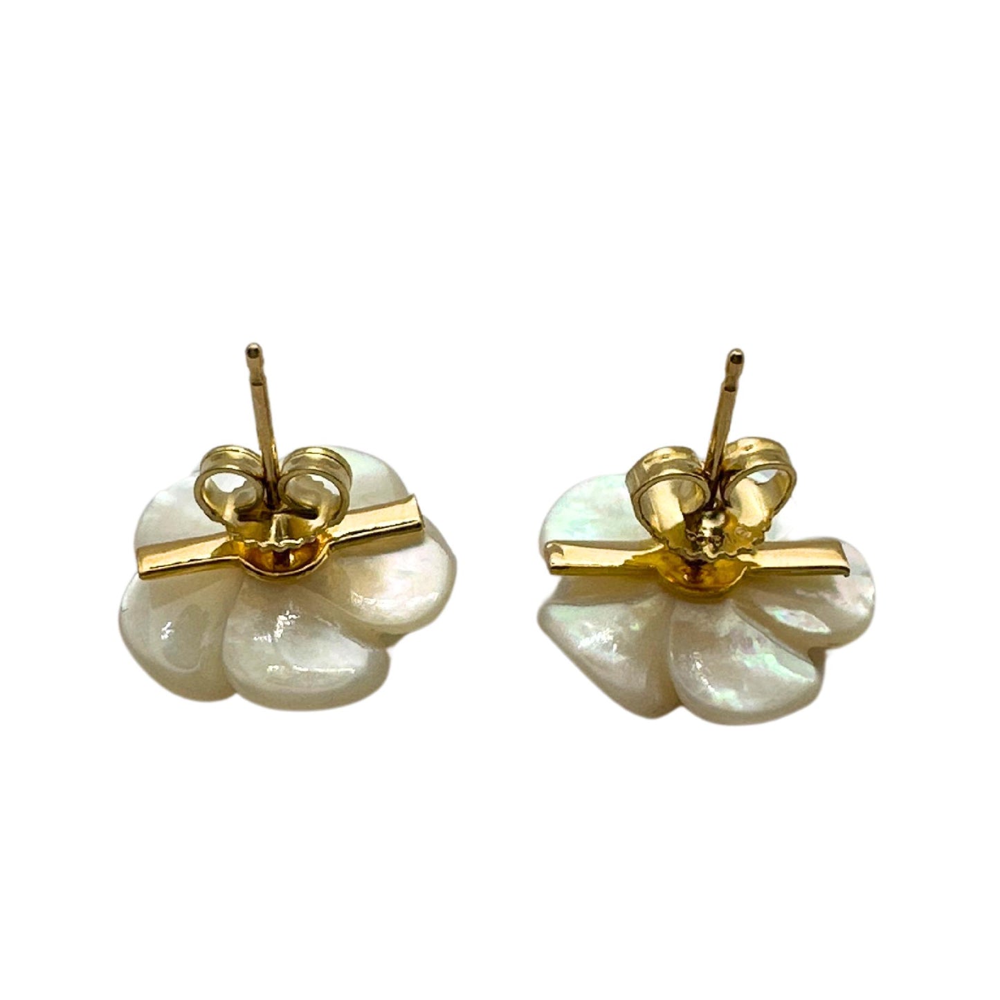 18K Yellow Gold Diamond and Mother of Pearl Stud Earrings
