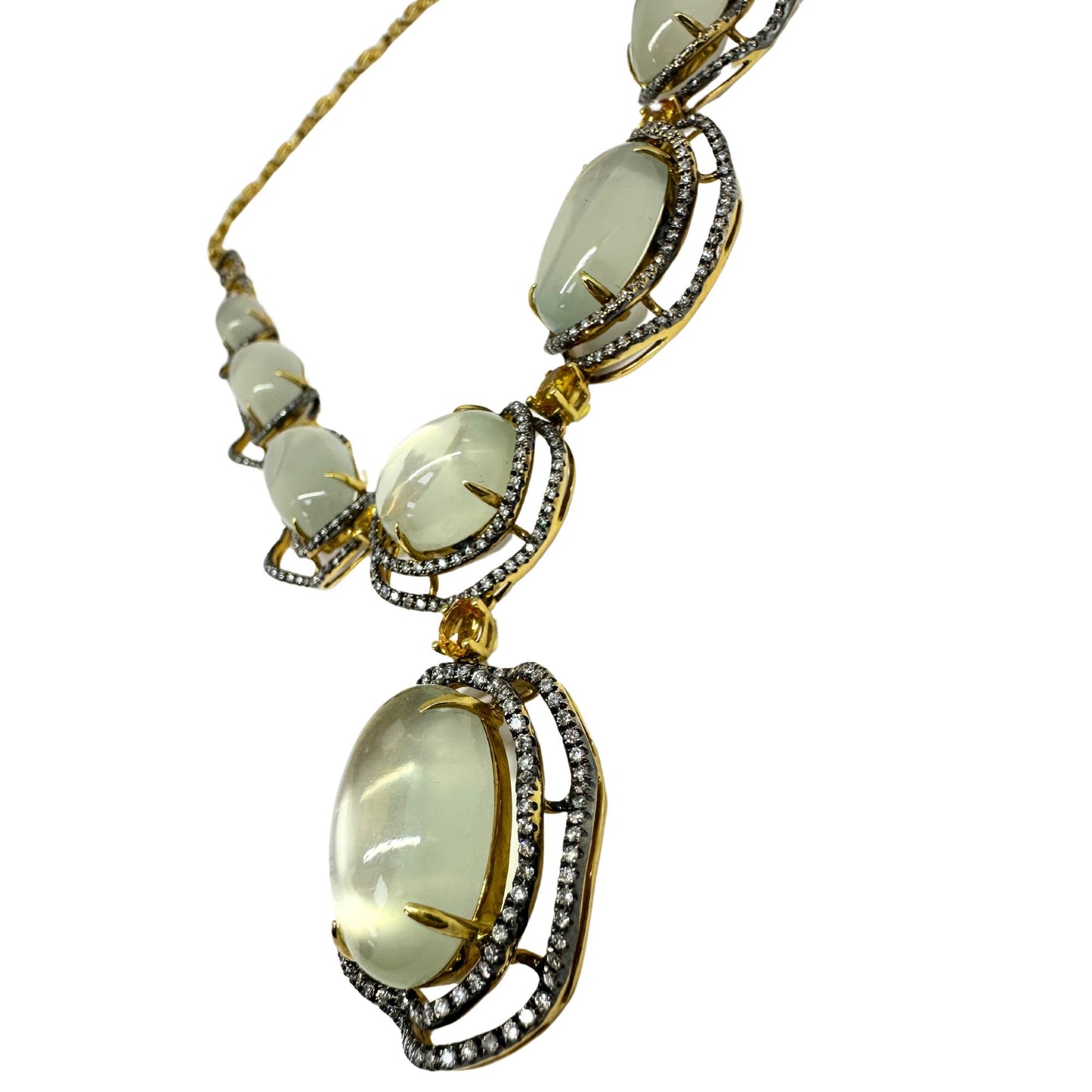 18K Yellow Gold Diamond, Yellow Sapphire and Moonstone Necklace