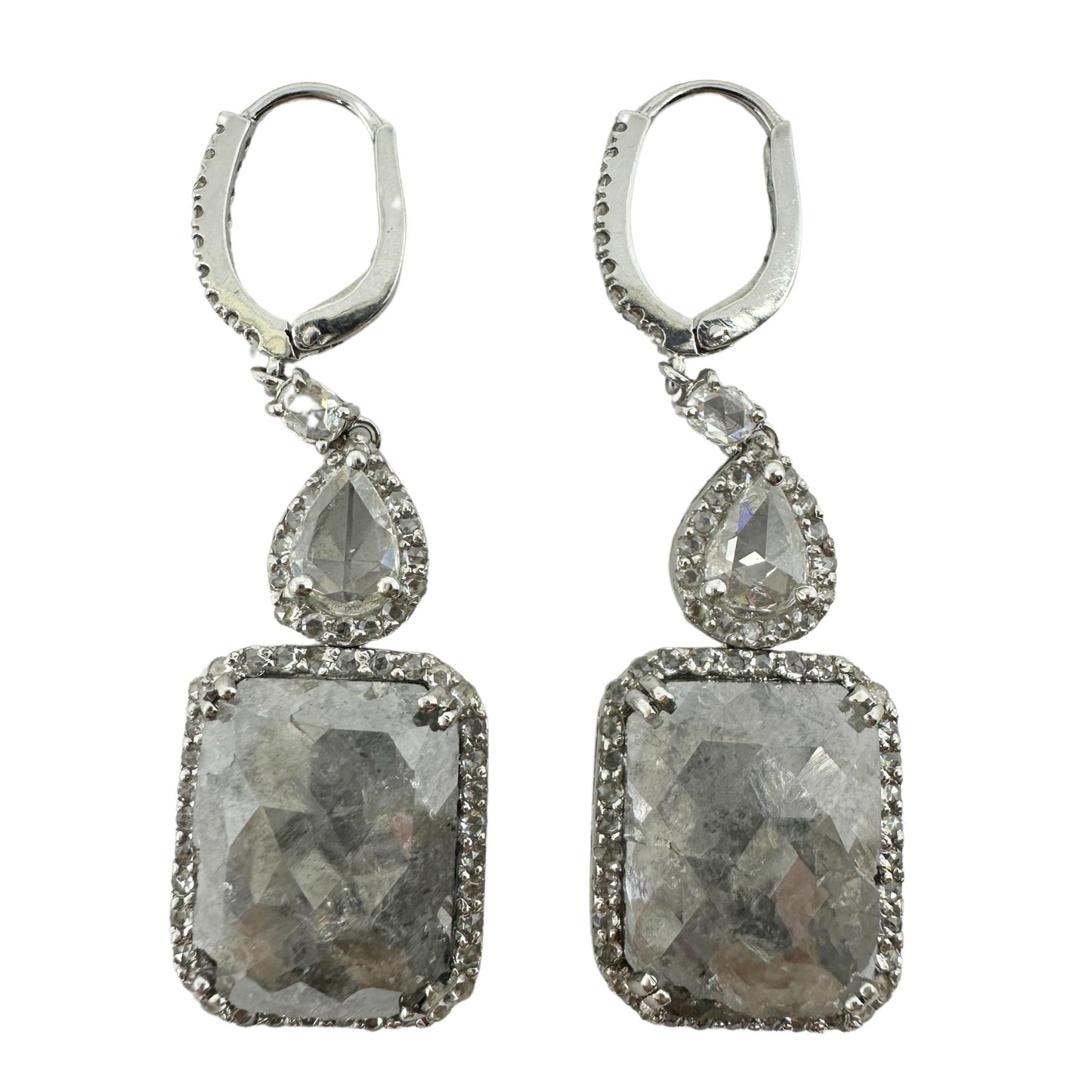 18K White Gold Rose Cut Diamond Drop Earrings