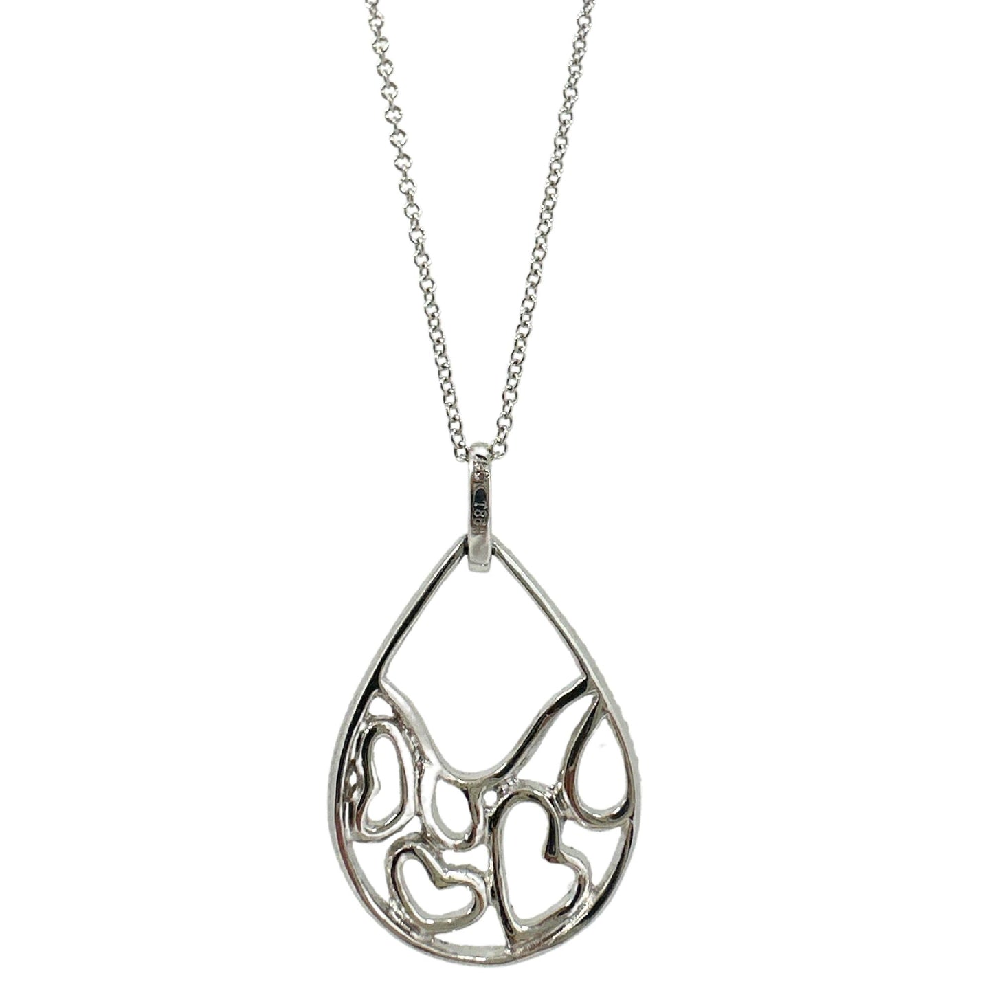 18K White Gold Diamond Pearl Tear Drop Heart Pendant Necklace