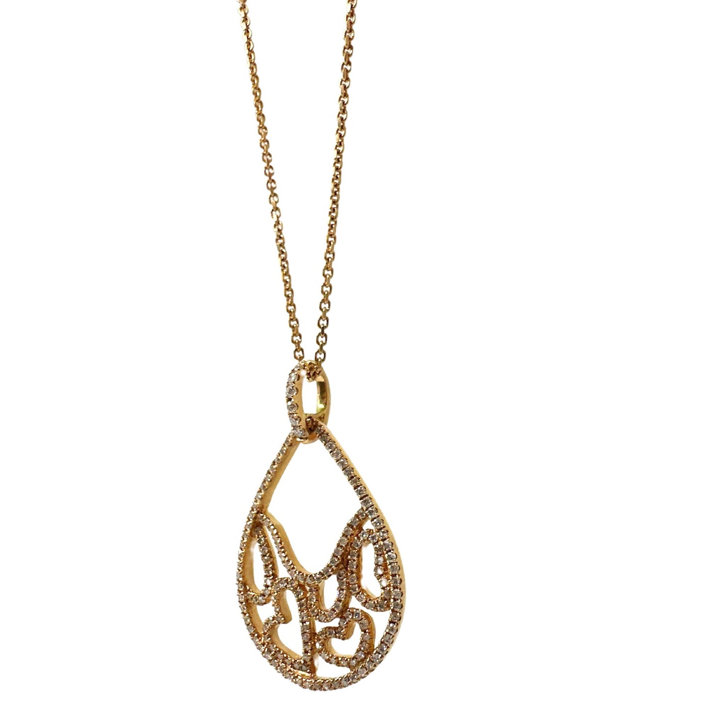 18K Rose Gold Diamond Pearl Tear Drop Heart Pendant Necklace