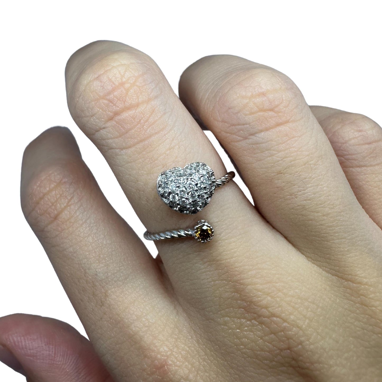 18K White Gold Diamond Heart Bypass Ring