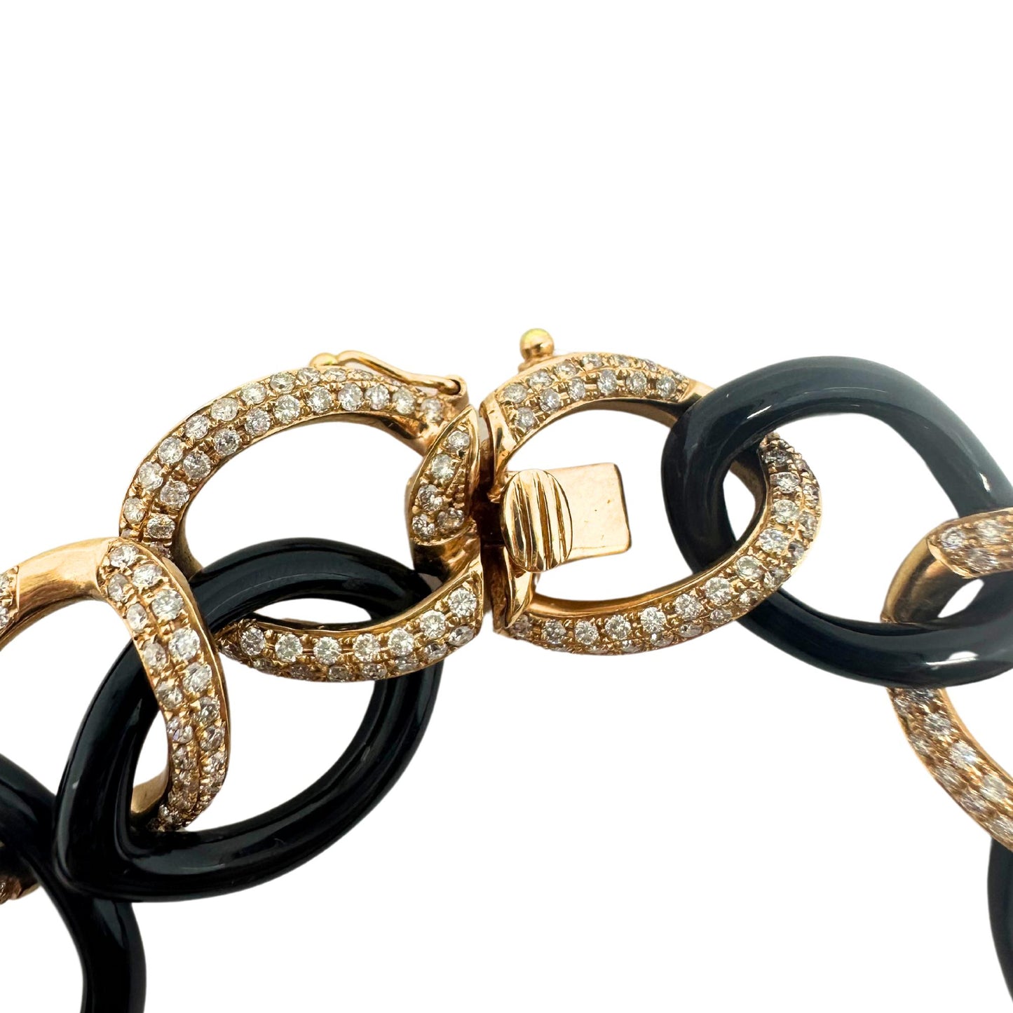 18K Rose Gold Diamond and Onyx Link Bracelet