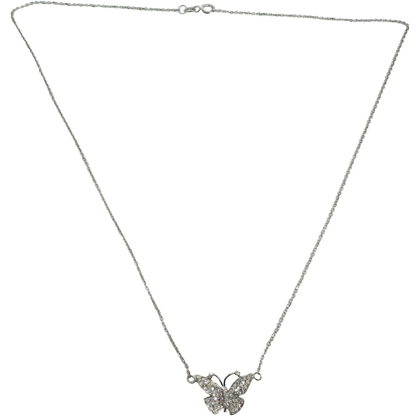 18K White Gold Diamond Butterfly Pendant Necklace with 14K White Gold Chain