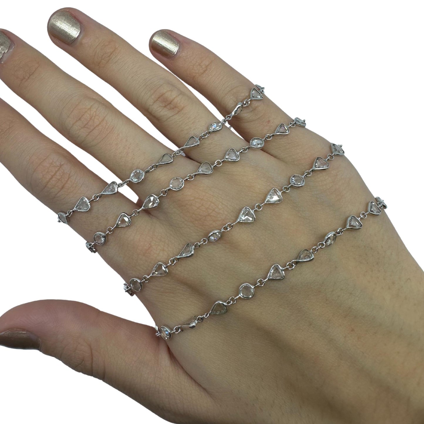 18K White Gold Diamond Rose Cut Heart Necklace Chain