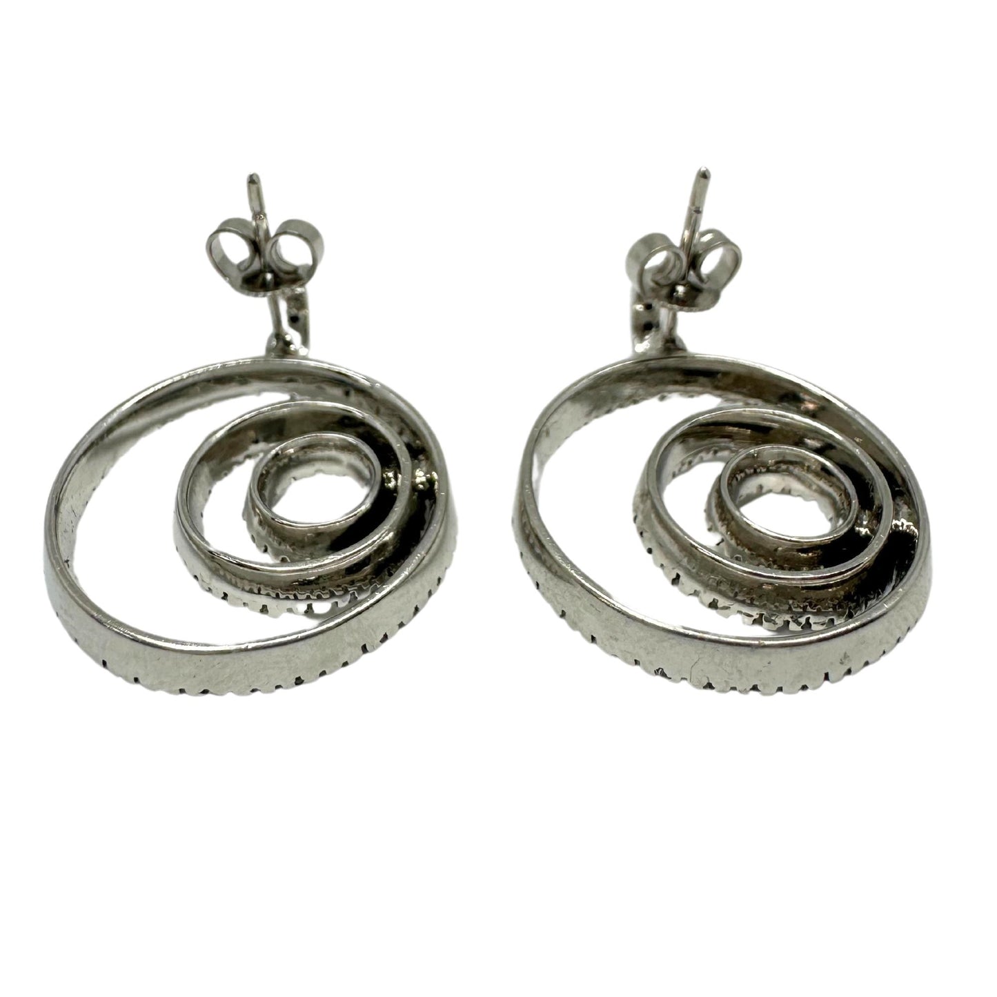 14K White Gold Spiral Diamond Earrings