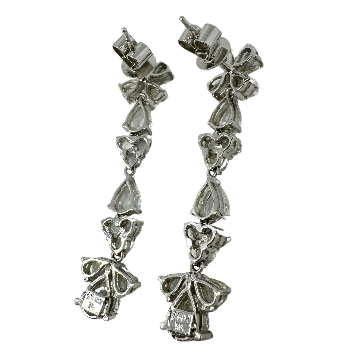 18K White Gold Rose Cut Pear Diamond Drop Earrings