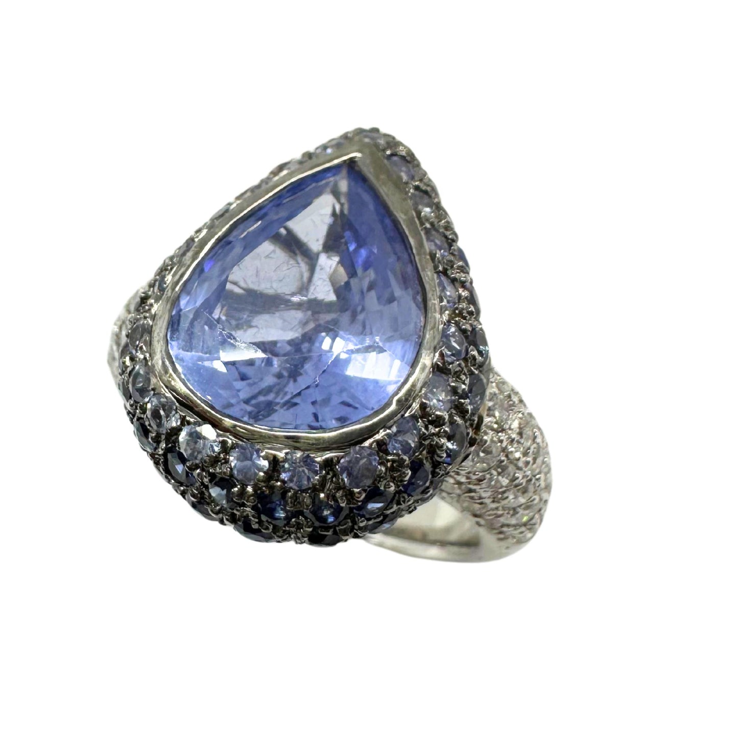 18K White Gold Pear Cut Sapphire and Diamond Ring