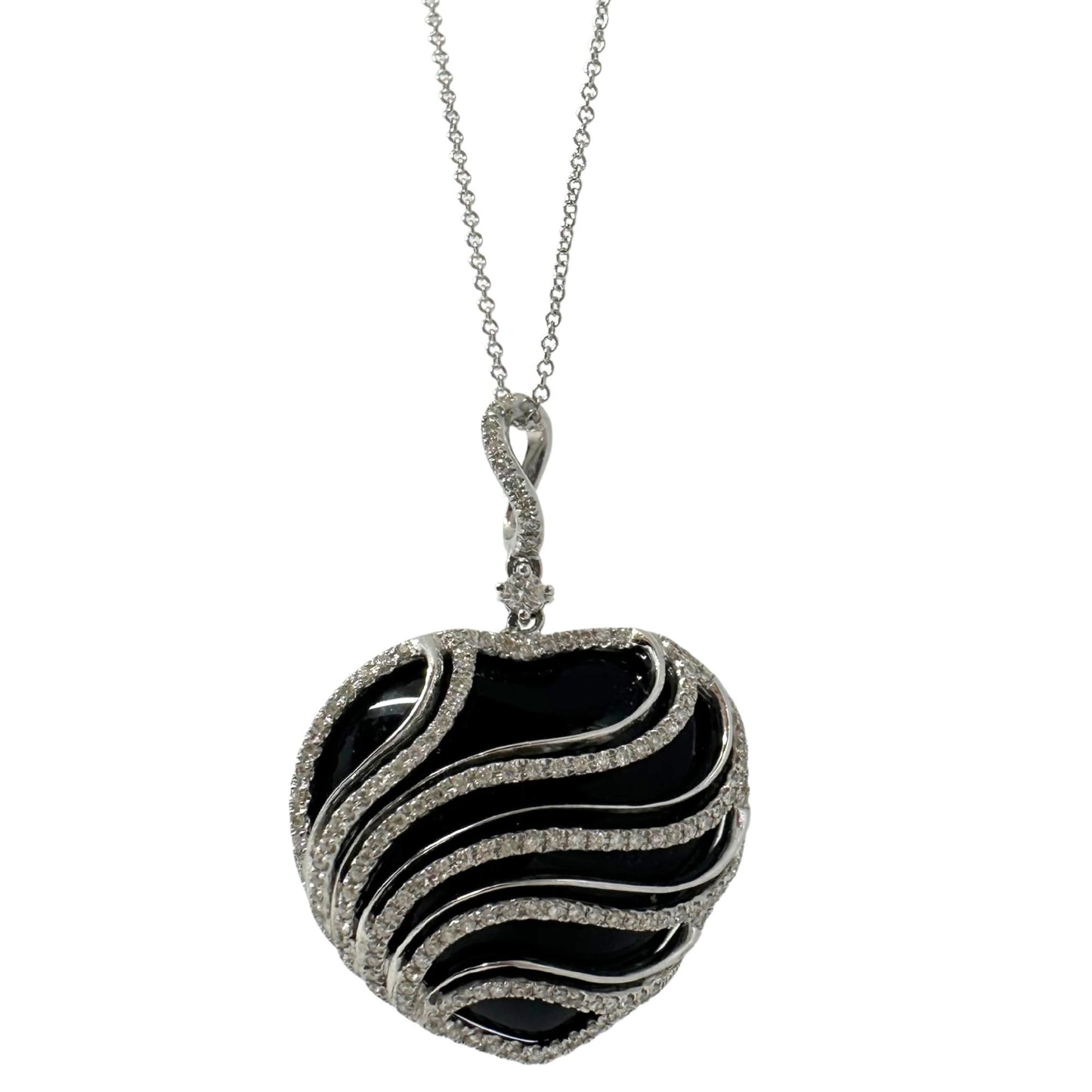 18K White Gold Diamond and Black Onyx Pendant Necklace