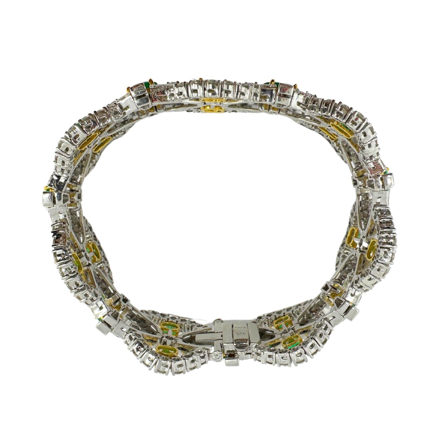 18K Two Tone Diamond and Emerald Bracelet