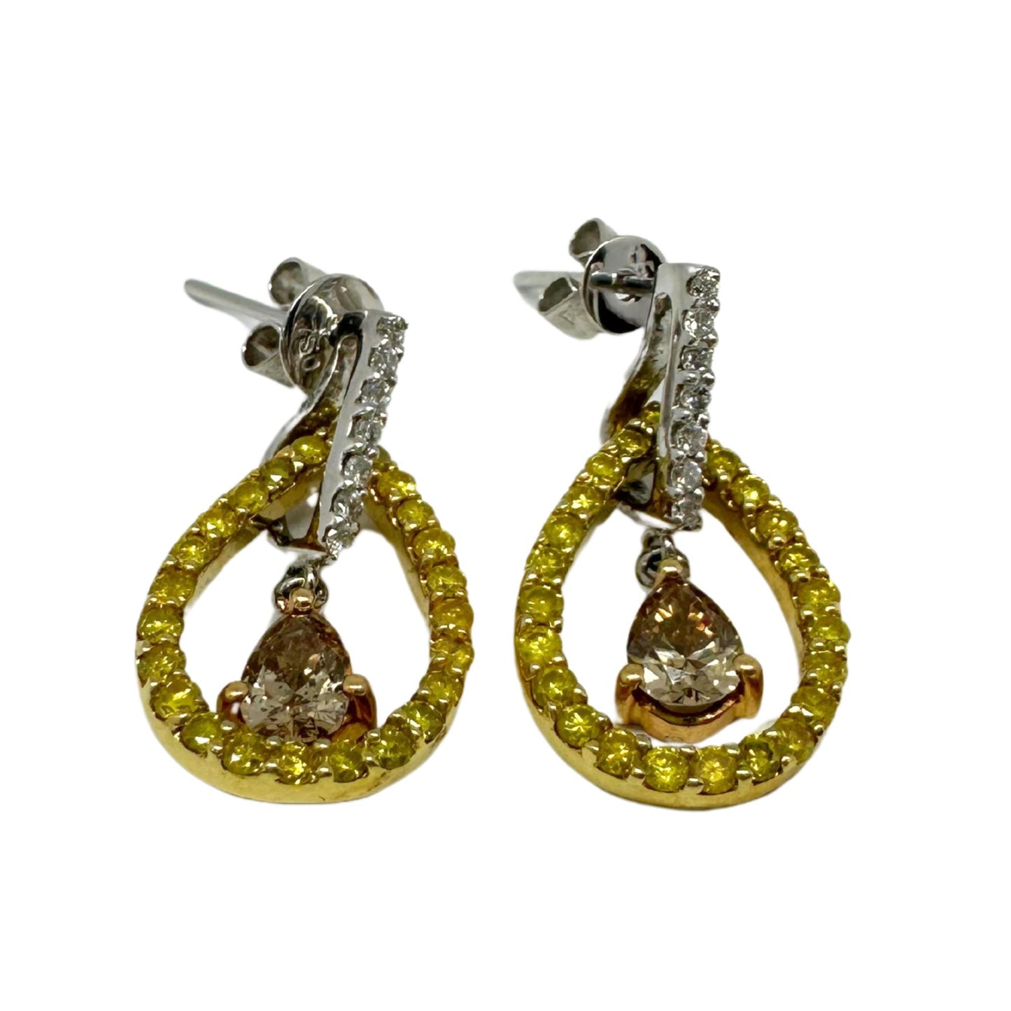 18K Yellow, Brown and White Diamond Earrings