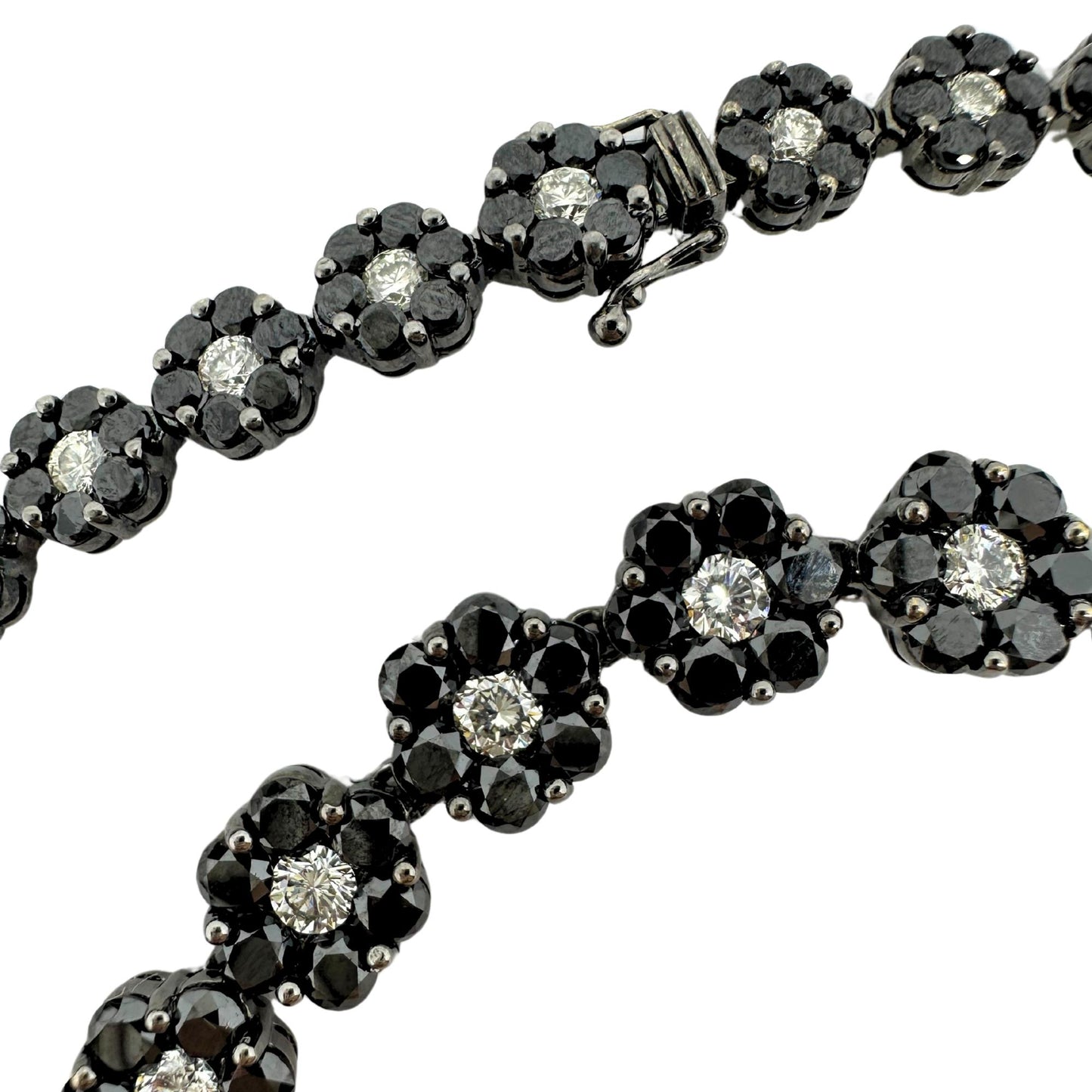 18K Black and White Diamond Flower Necklace