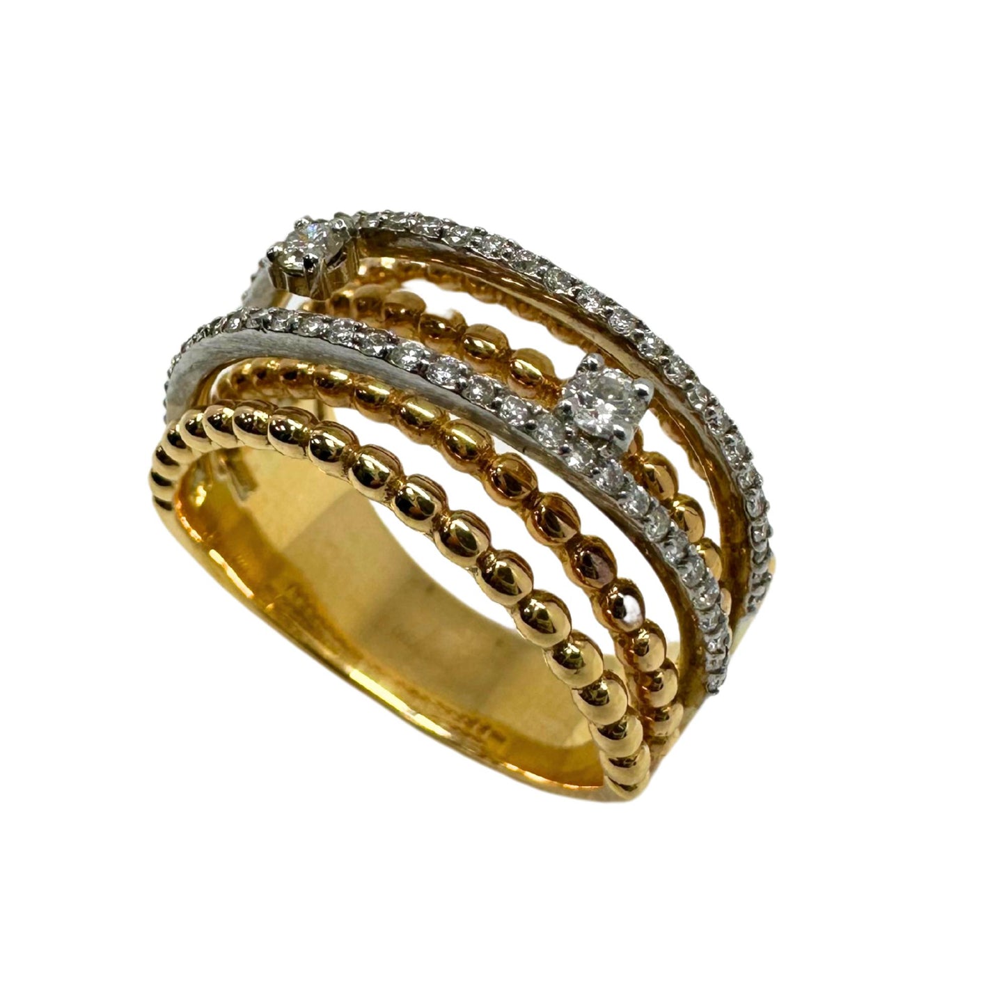 18K Yellow Gold Diamond Crossover Wide Band Ring