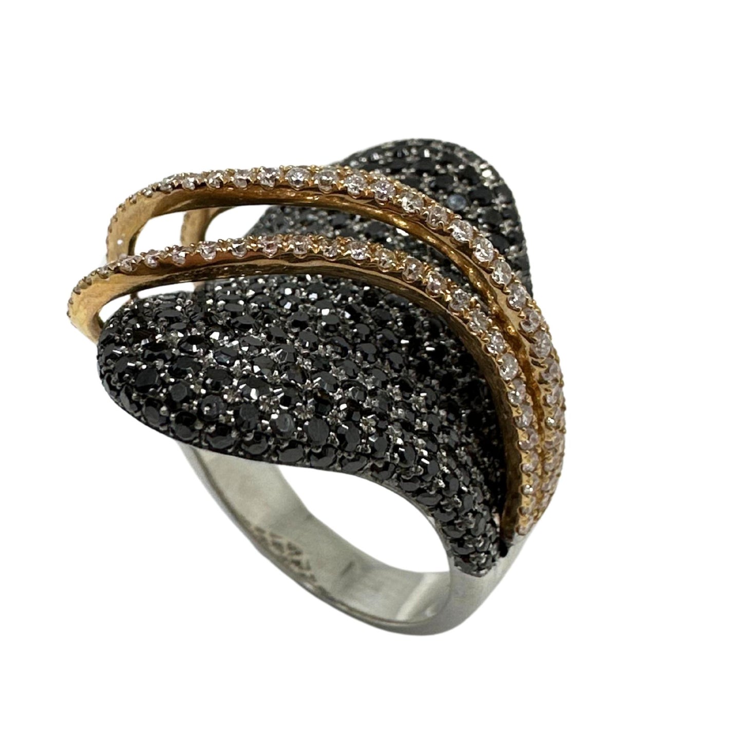 18K Two Tone Black and White Diamond Abstract Ring