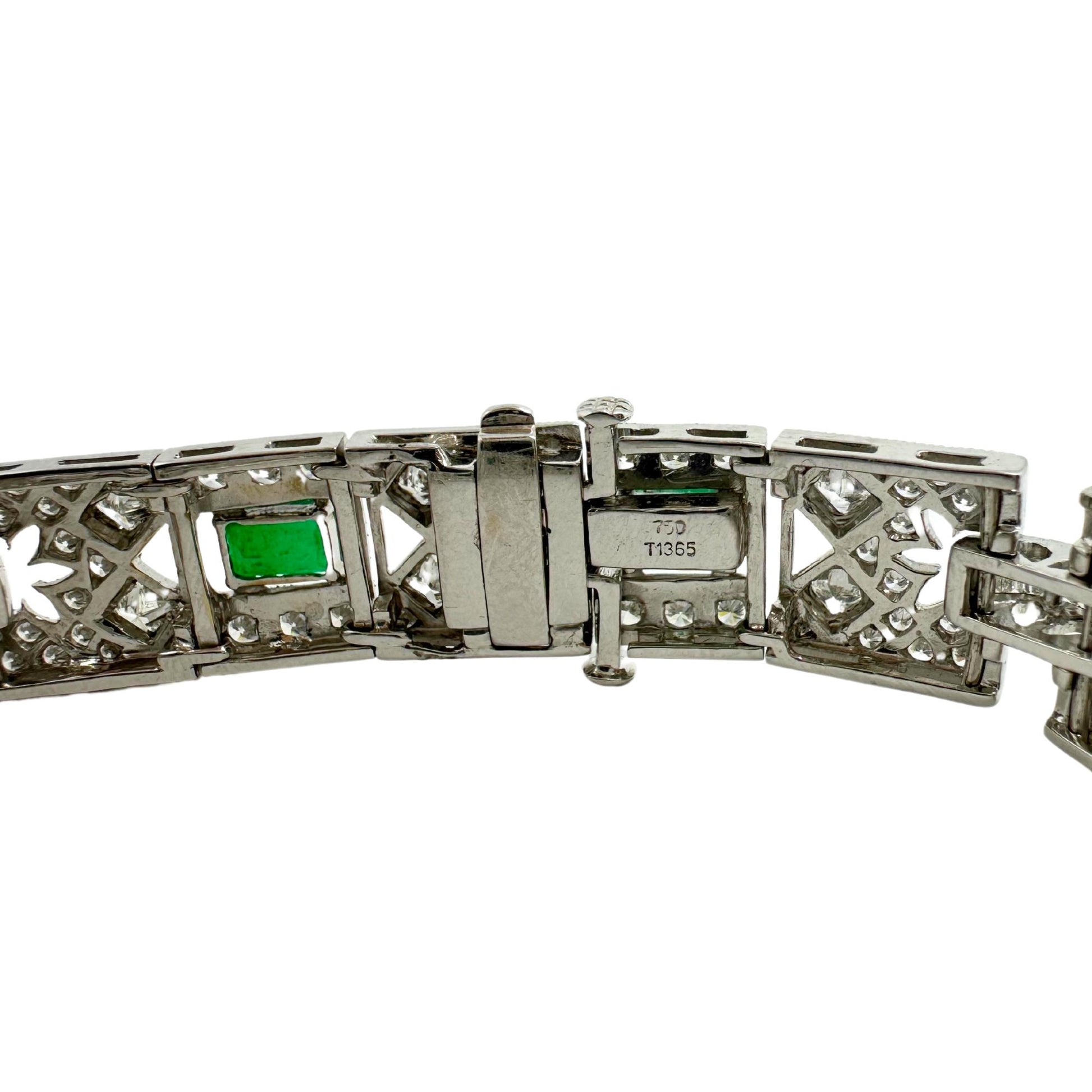 18K White Gold Diamond and Emerald Bracelet