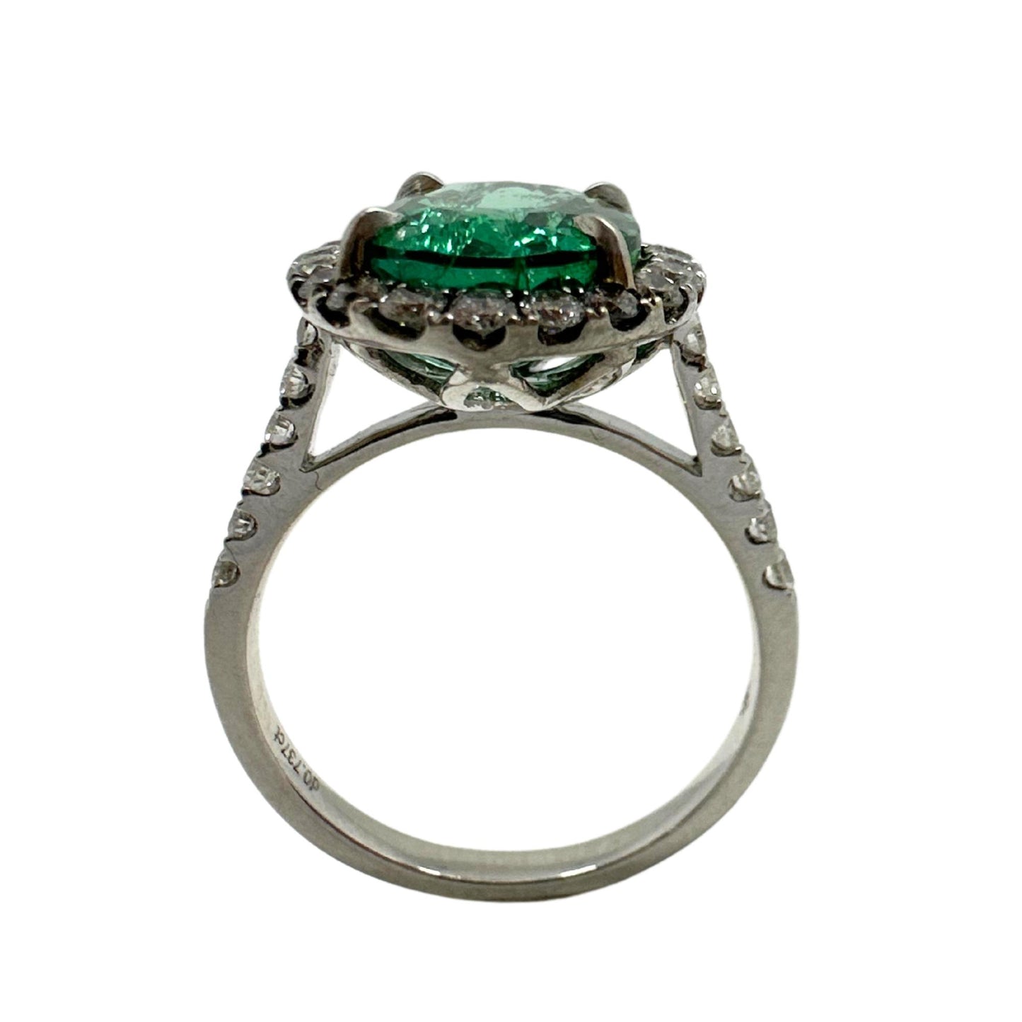 18K White Gold Diamond and Emerald Ring