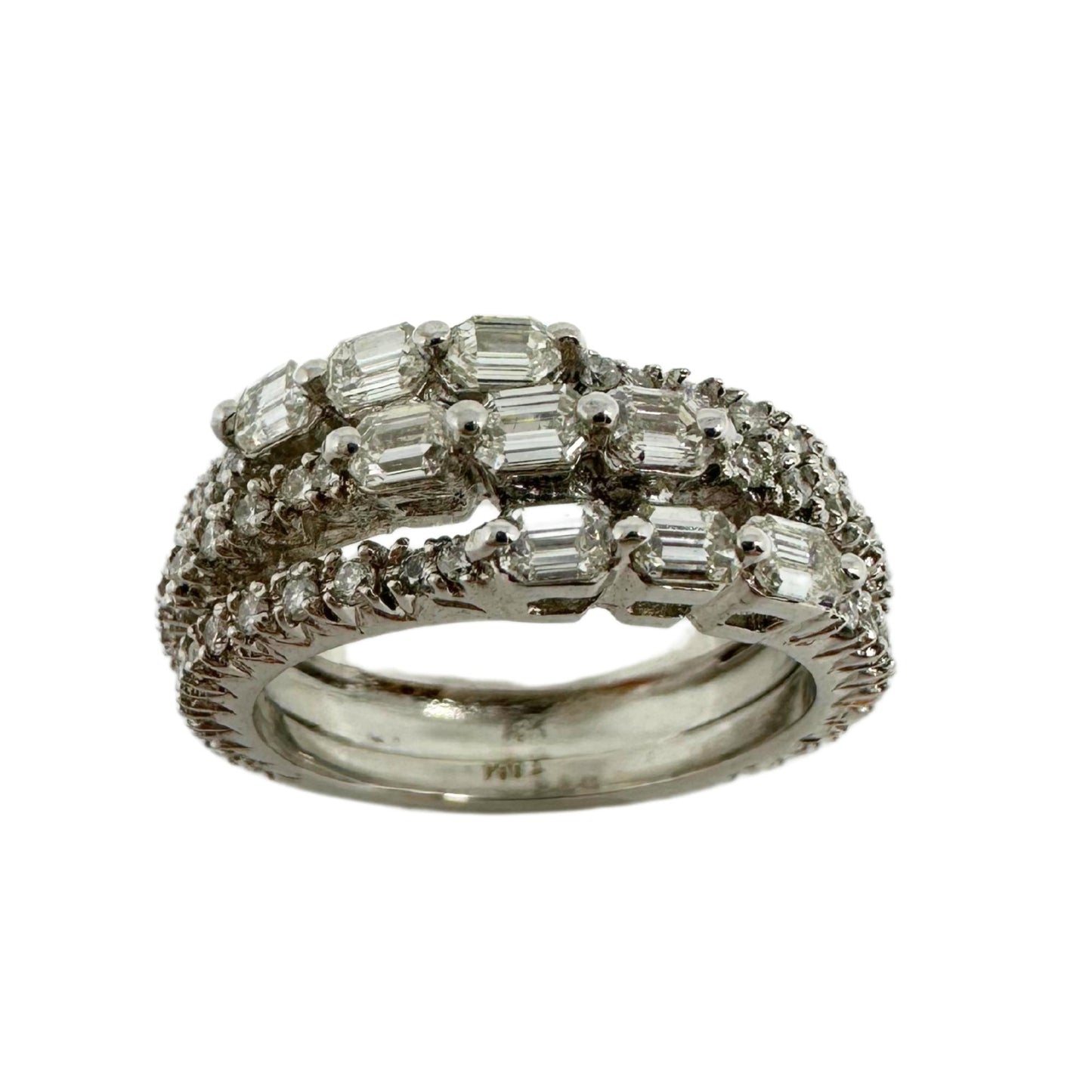 18K White Gold Emerald Cut Diamond Band Ring.