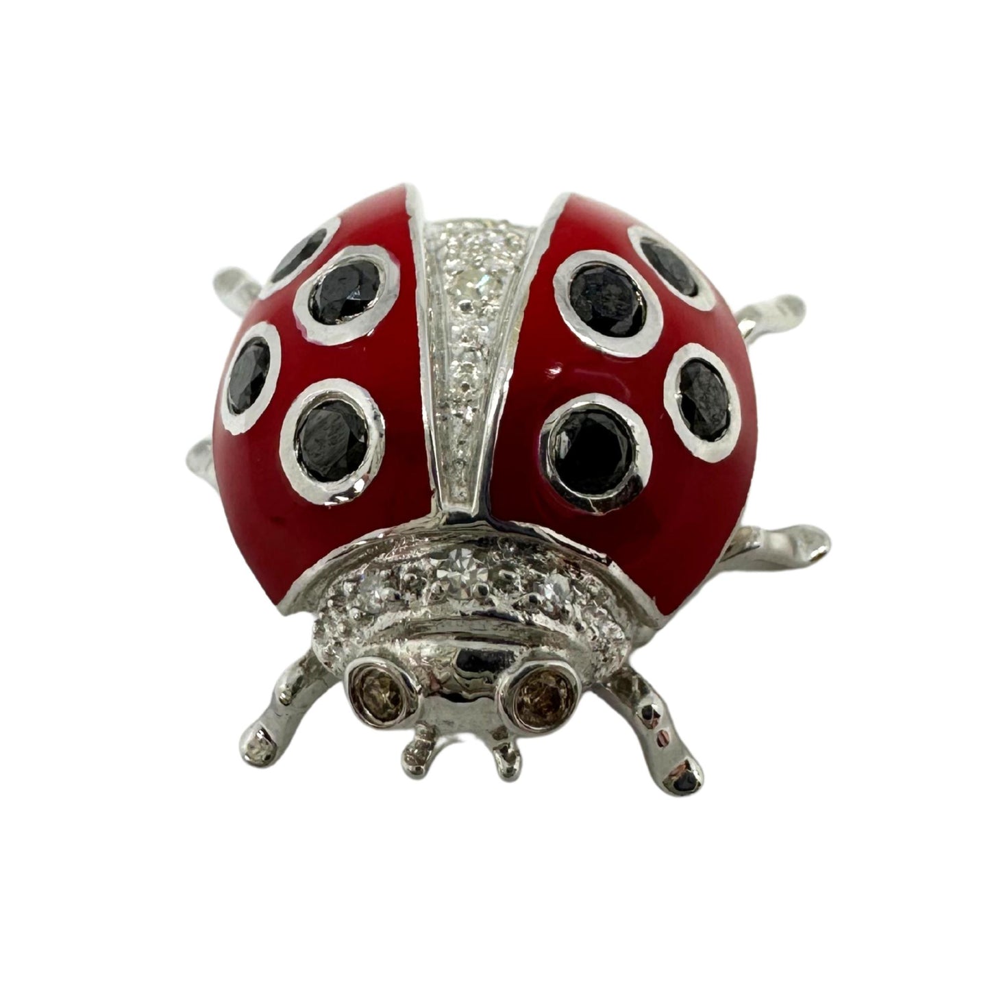 18K White Gold Black and White Diamond Red Lady Bug Pendant