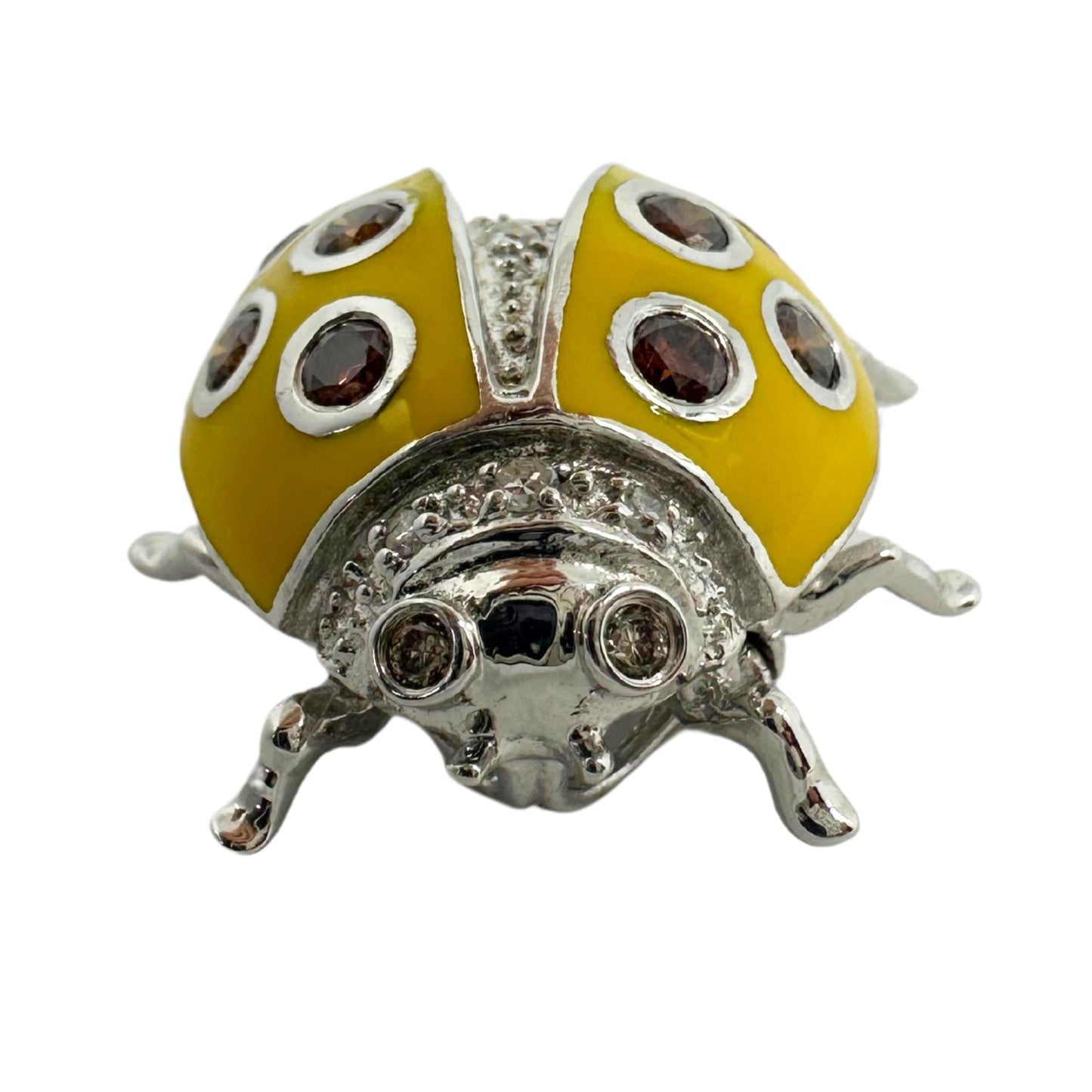 18K White Gold Brown and White Diamond Yellow Lady Bug Pendant