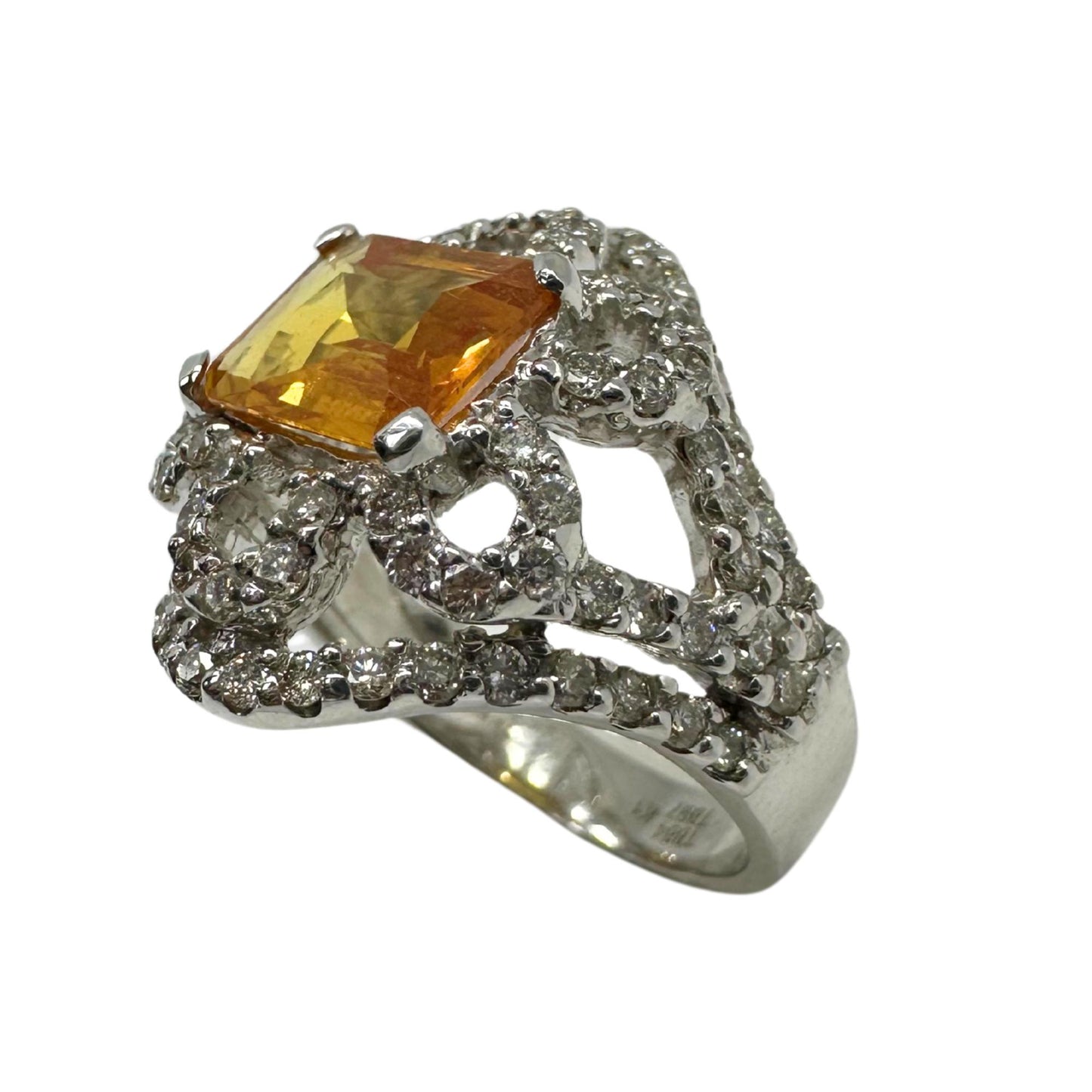 18k White Gold Yellow Sapphire and Diamond Flower Ring