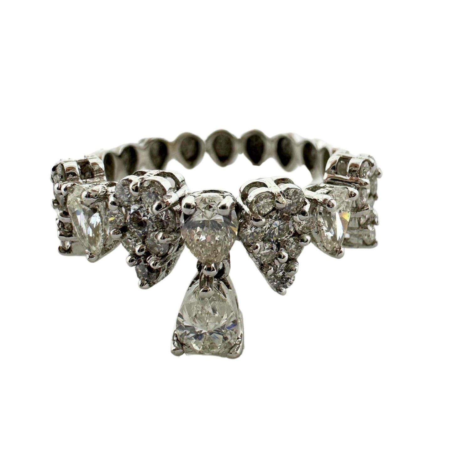 18K White Gold Pear Cut Diamond Dangling Band Ring