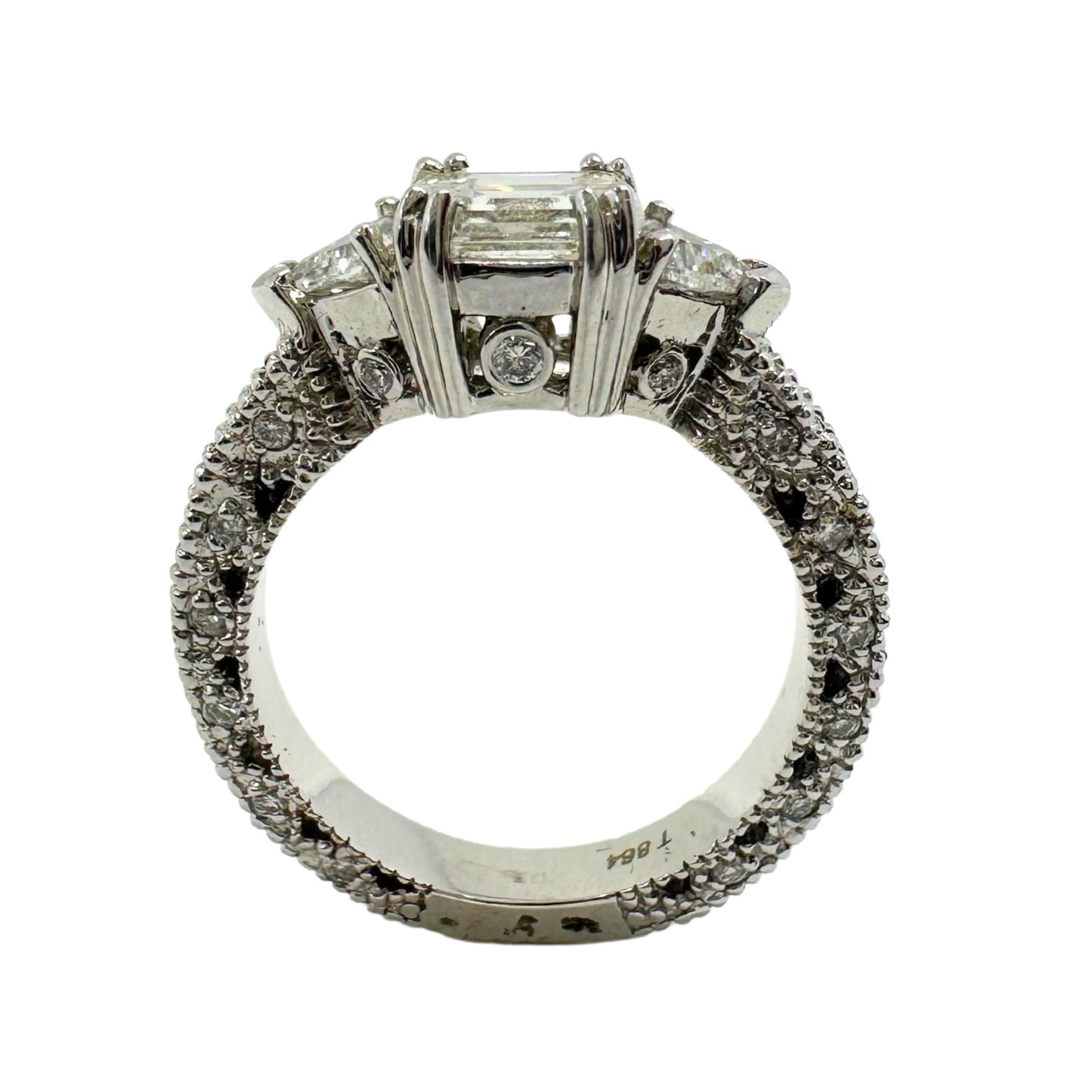 18K White Gold Trillion and Emerald Cut Diamond Ring