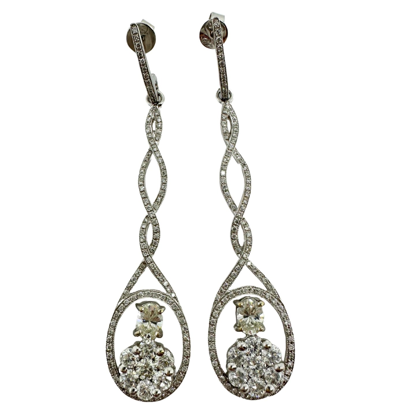 18K White Gold Oval Cut Diamond Drop Earrings