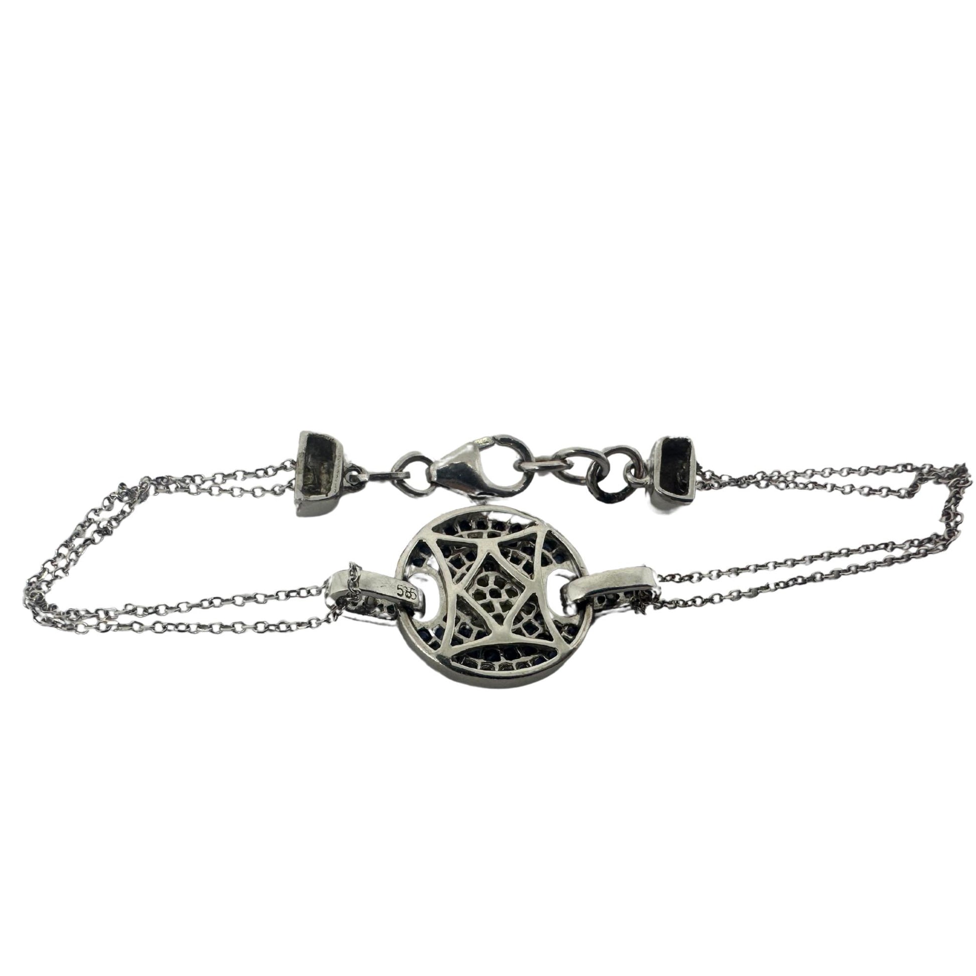 14K White Gold Diamond, Blue and Yellow Sapphire Evil Eye Bracelet