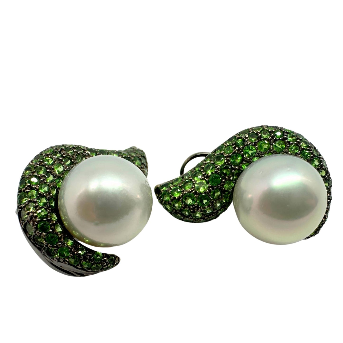 18k Green Garnet and Pearl Earrings