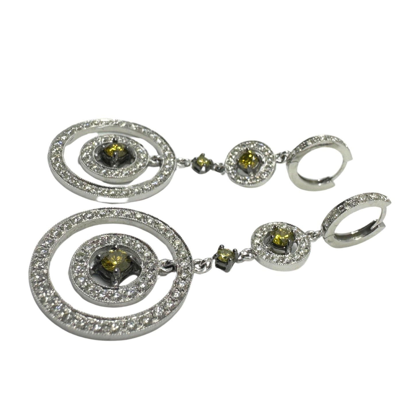 18K White Gold White and Yellow Diamond Drop Earrings