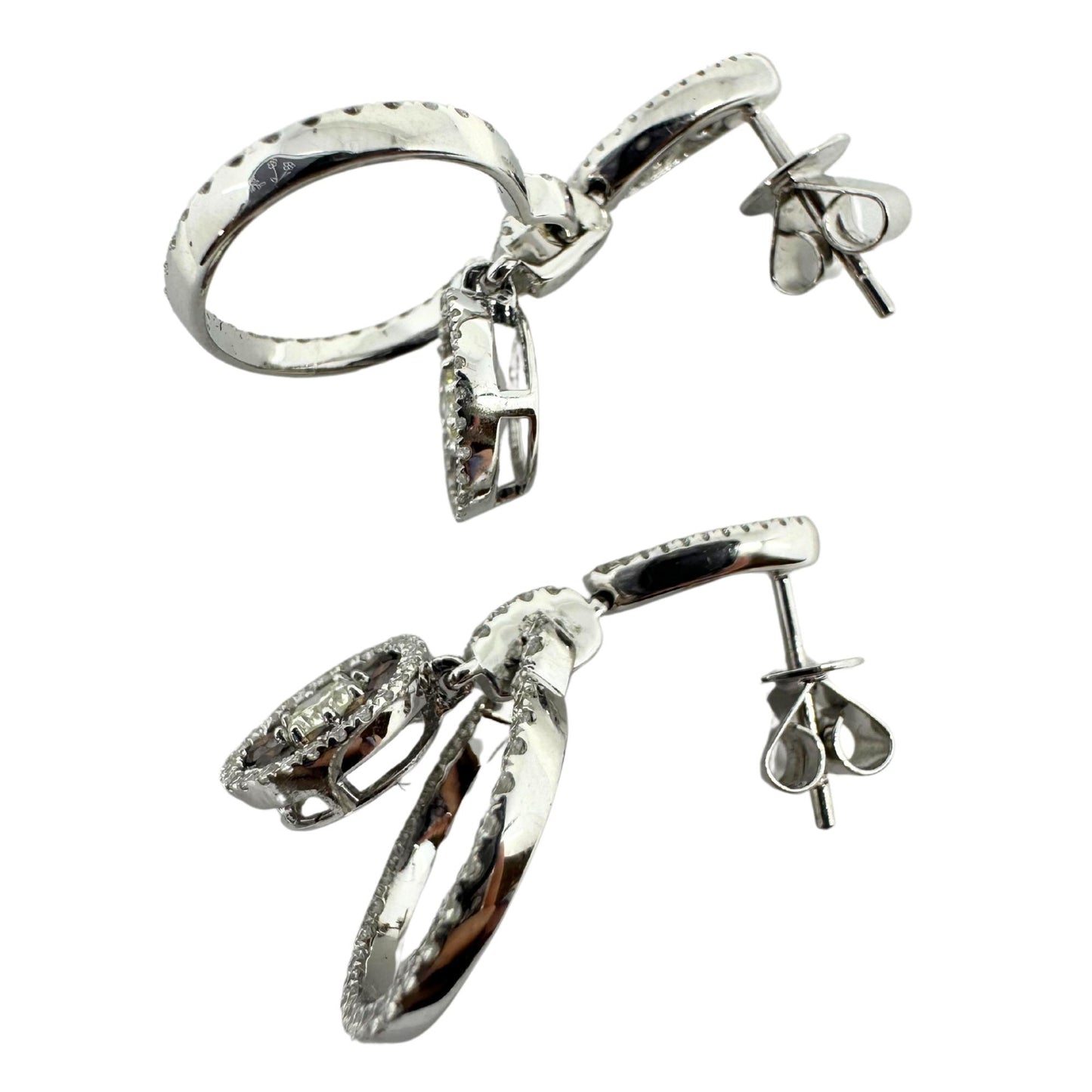 18K White Gold White and Brown Diamond Drop Earrings