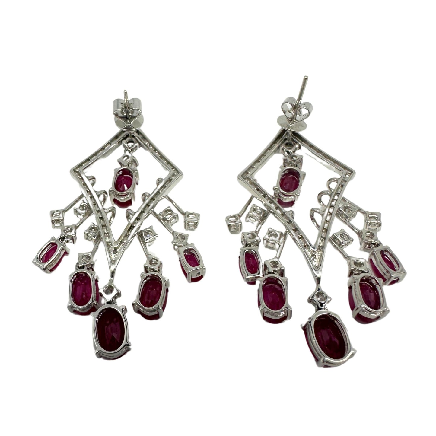 18K White Gold 7.20 Carat Oval Ruby and Diamond Earrings