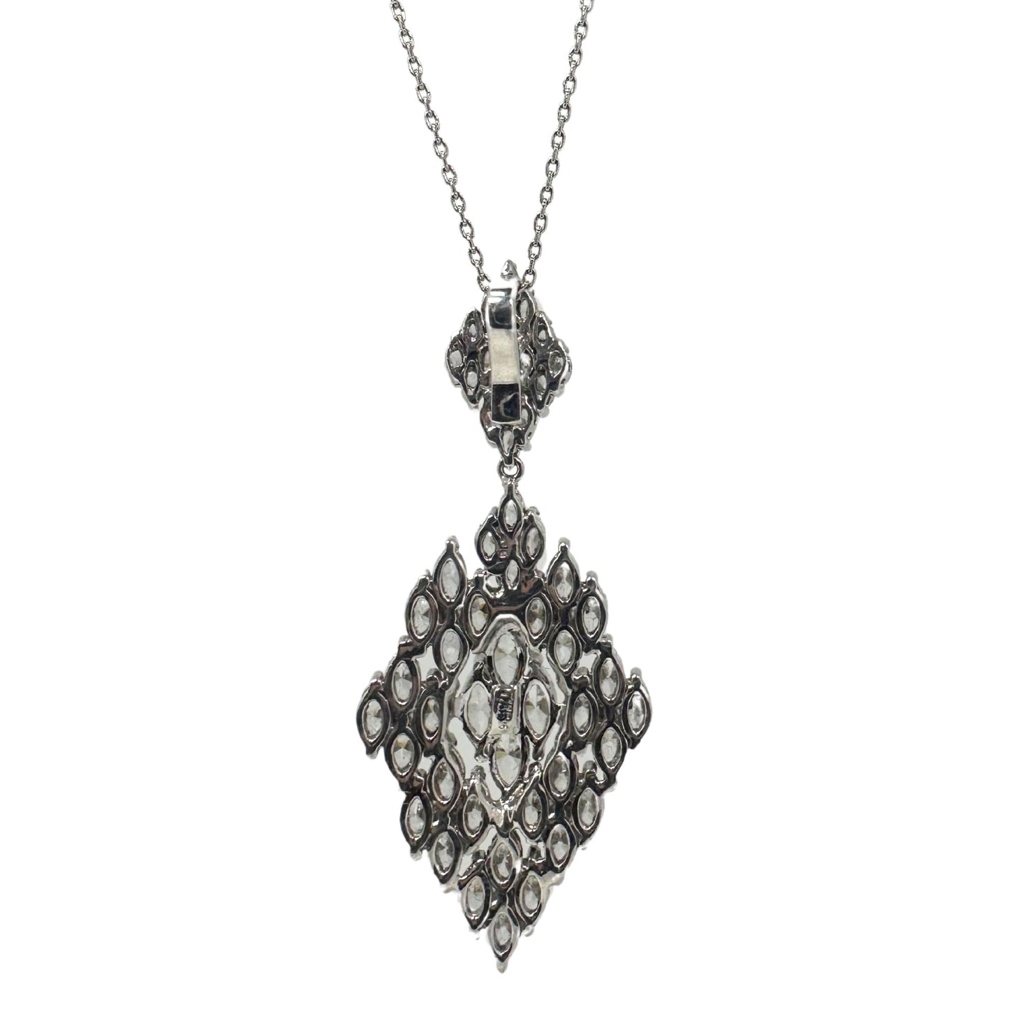 18K White Gold Marquise Cut Diamond Pendant Necklace