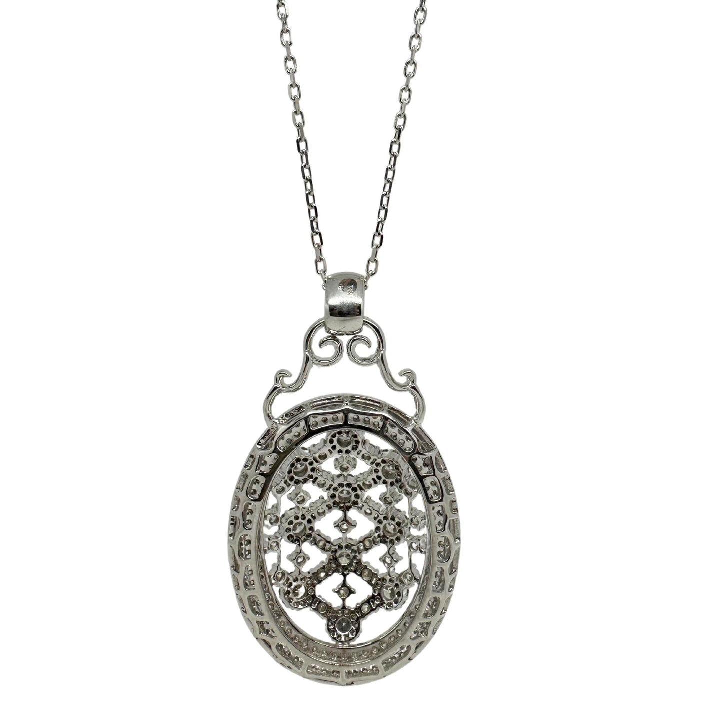 18K White Gold Diamond Dome Pendant Necklace