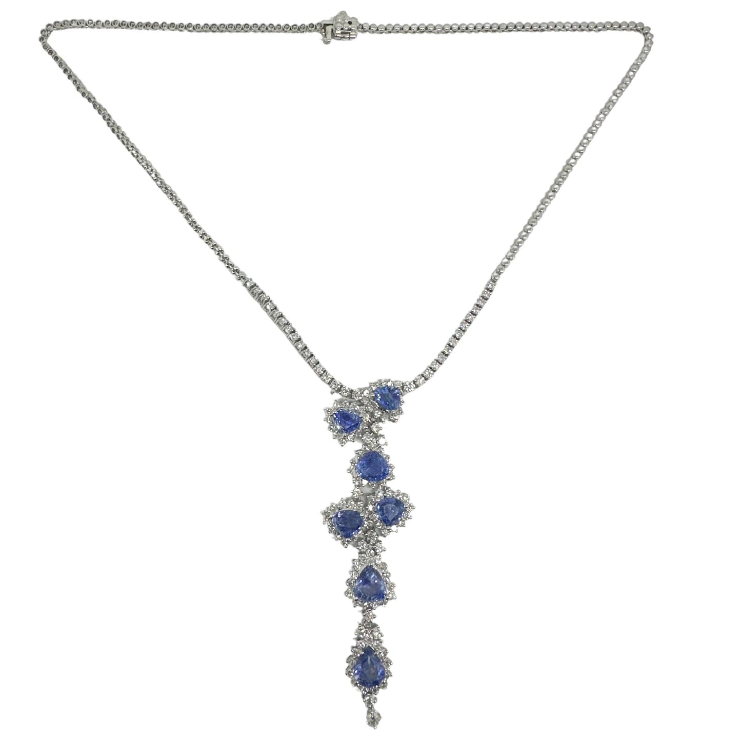18K White Gold Diamond and Sapphire Y Necklace