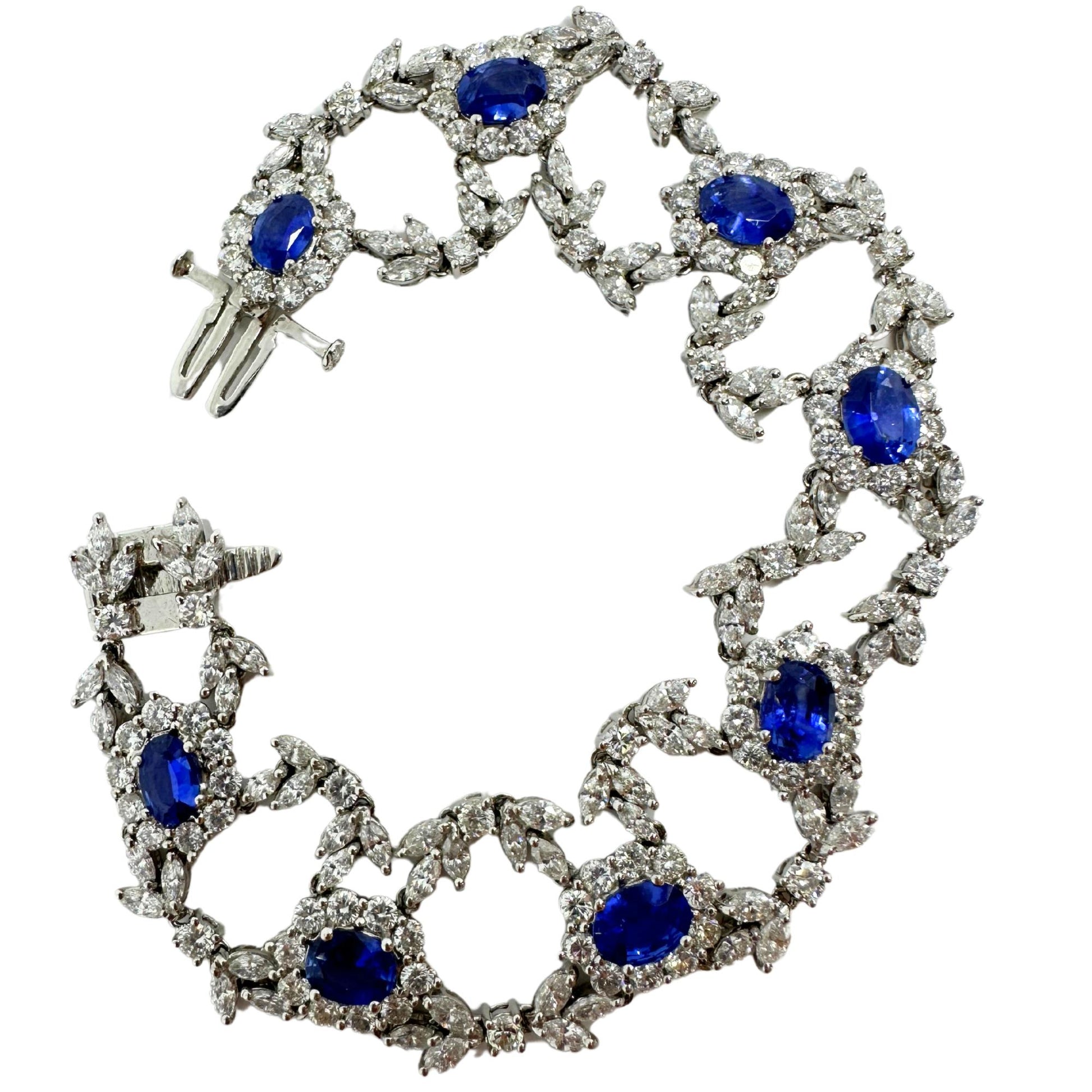 18K White Gold Diamond and Sapphire Bracelet - 7.5 inches