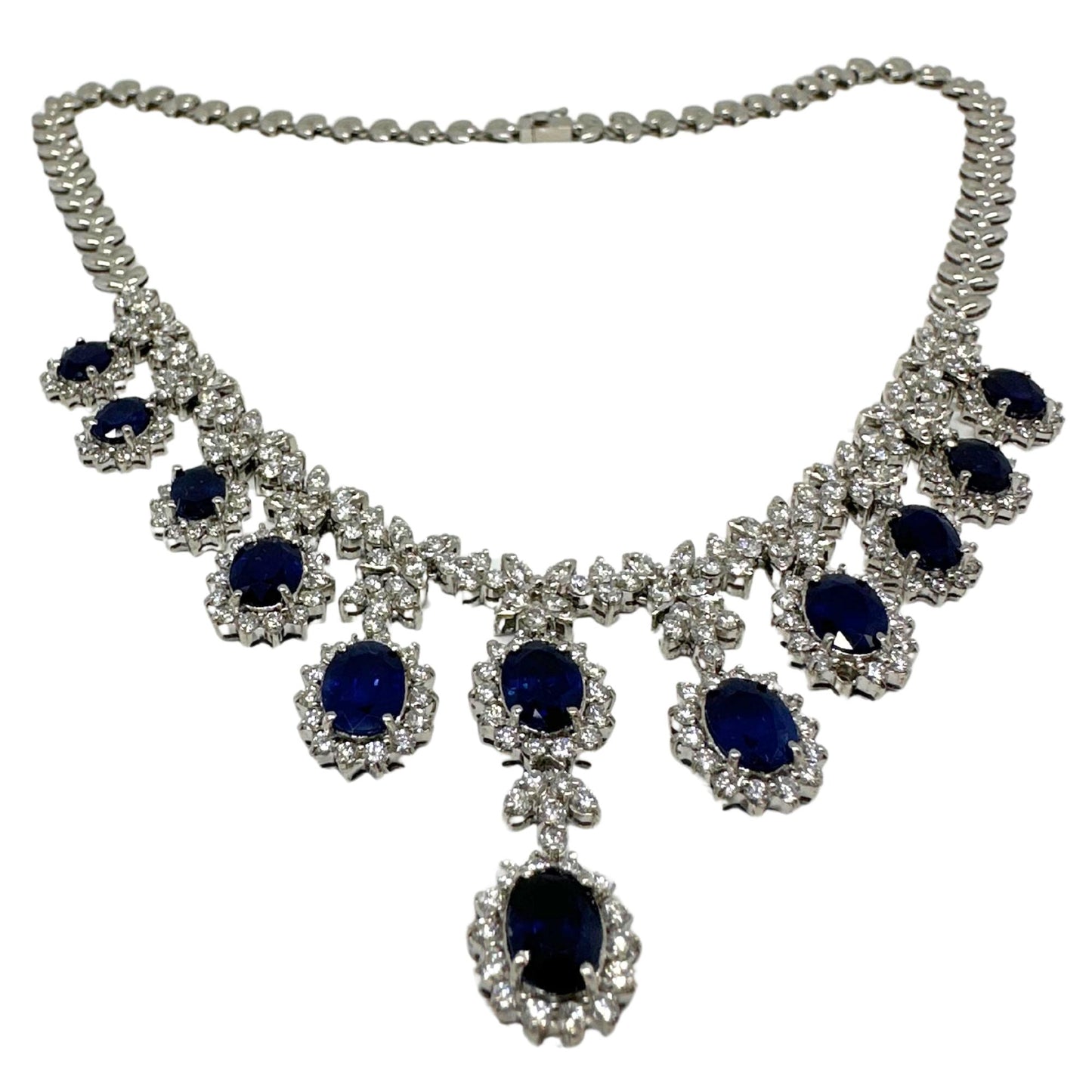 18K White Gold Diamond and Sapphire Necklace