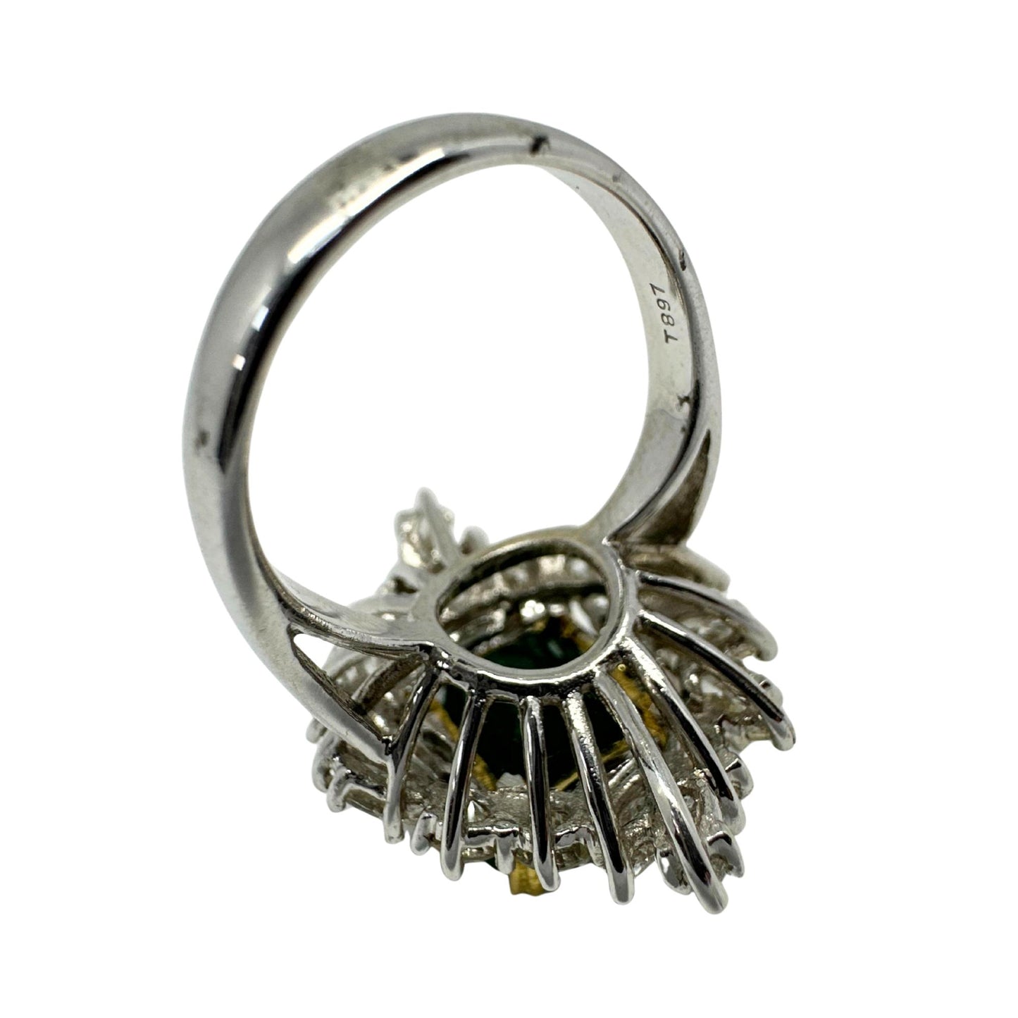 18k Two Tone Marquise Cut Diamond and Emerald Ring